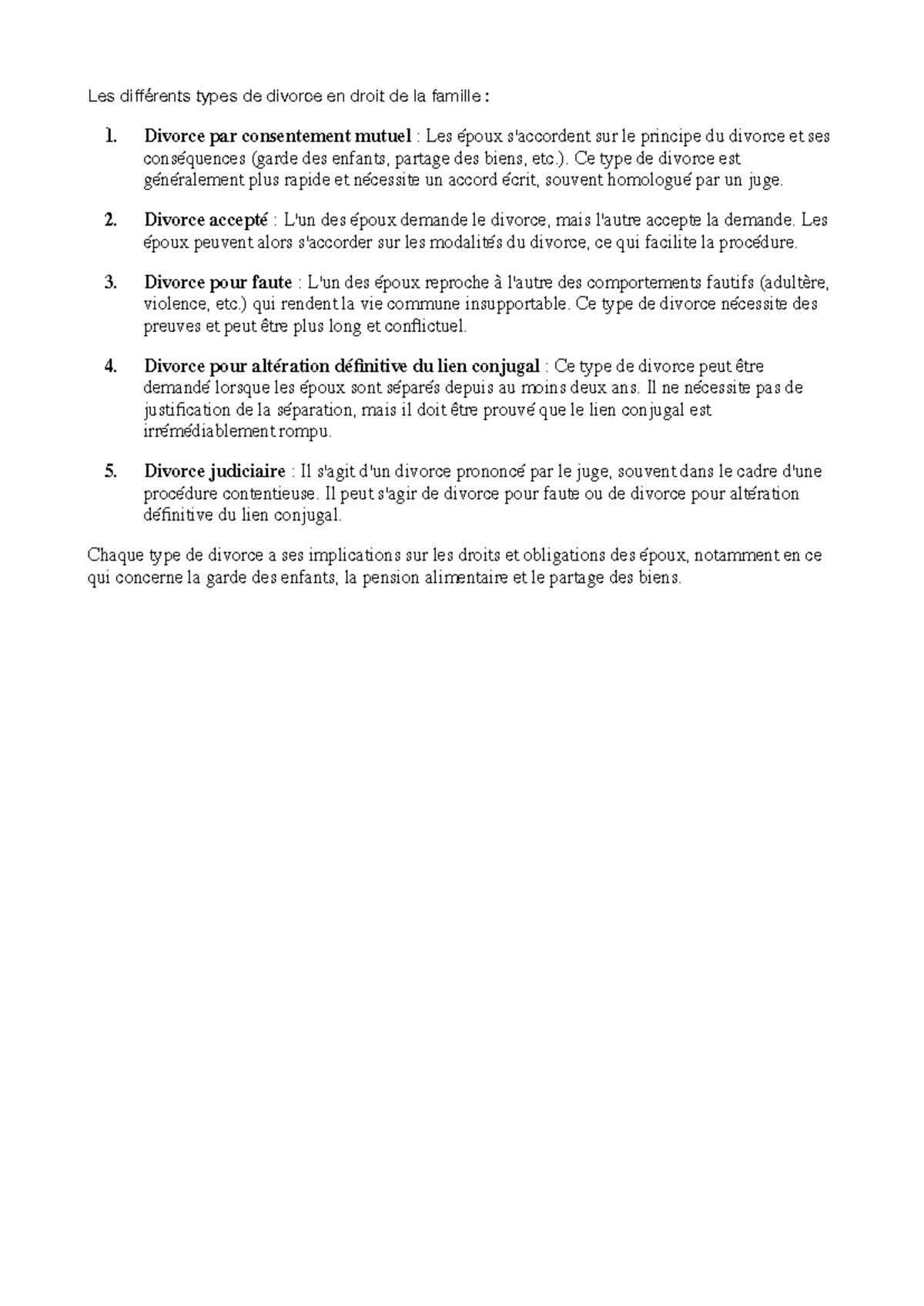 Différents divorces Les différents types de divorce en droit de la — free download