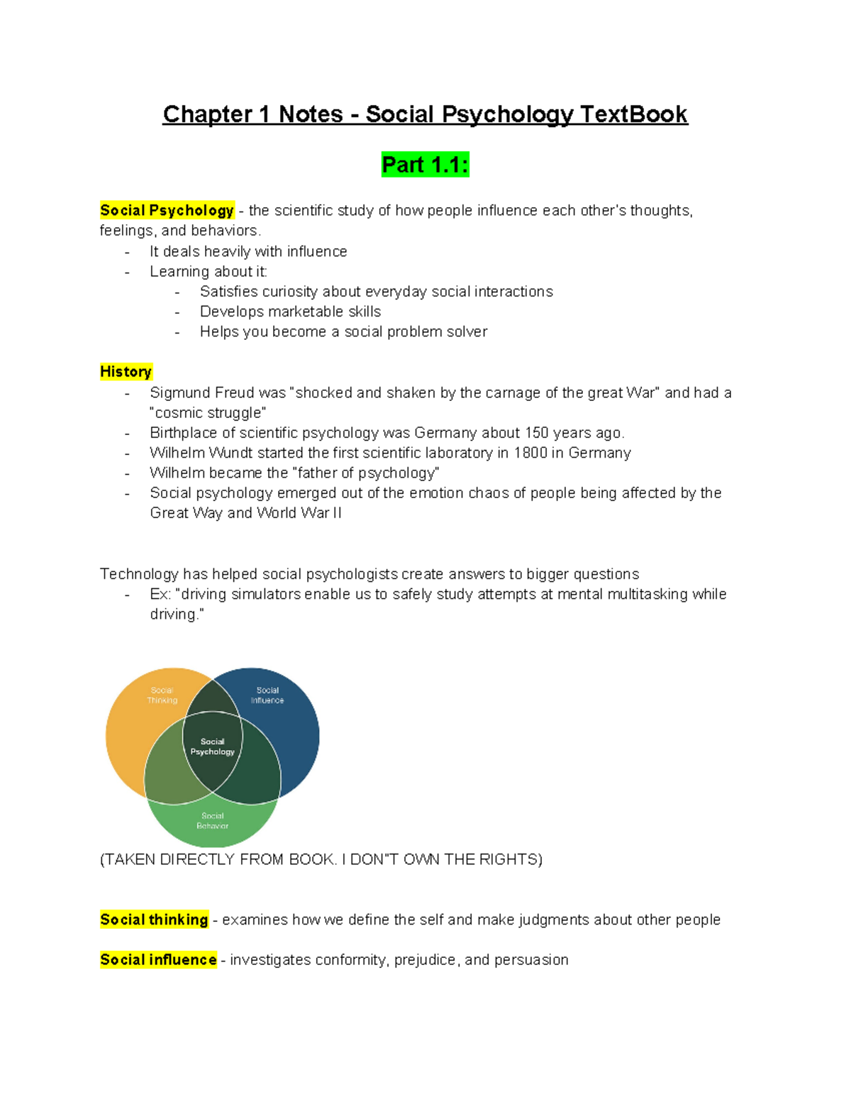Chapter 1 Notes - Social Psychology Text Book - It deals heavily with ...