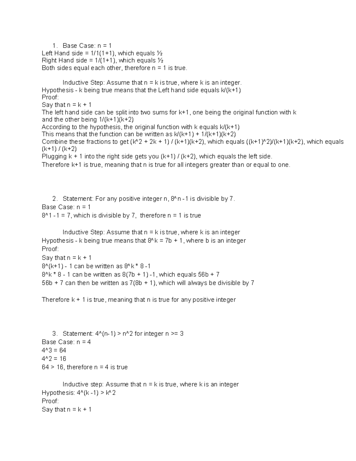 Inductive Proofs - Base Case: n = 1 Left Hand side = 1/1(1+1), which ...