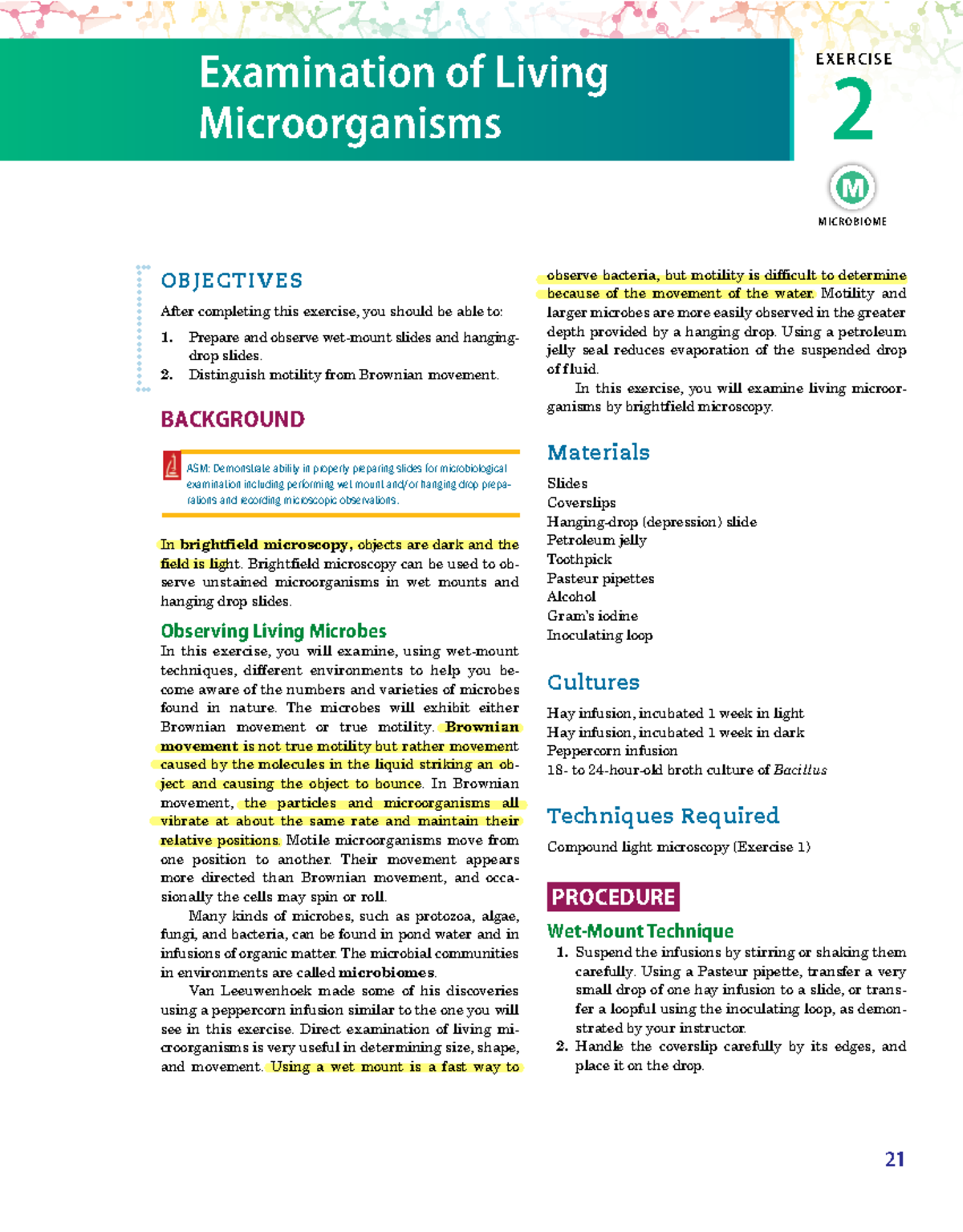 Microbio lab manual - ####### 21 observe bacteria, but motility is ...
