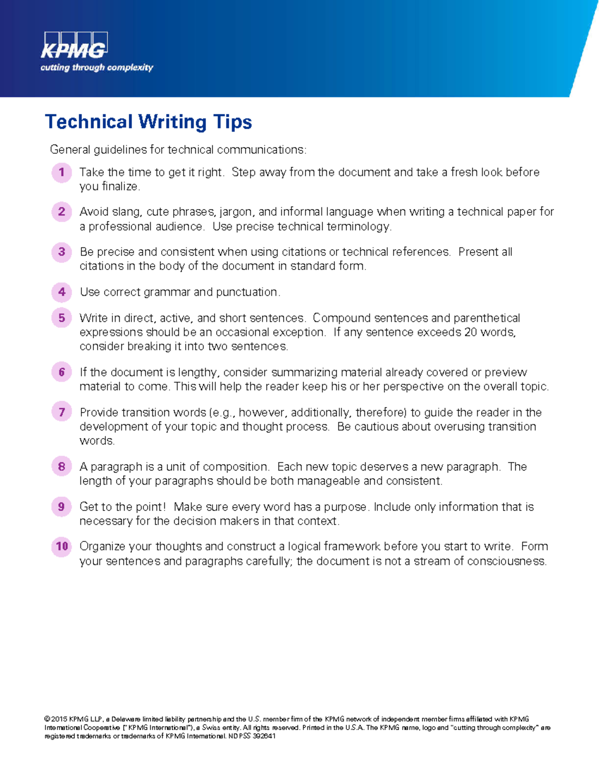 Module 2 Technical Writing Tips - KPMG University Connection Crafting ...