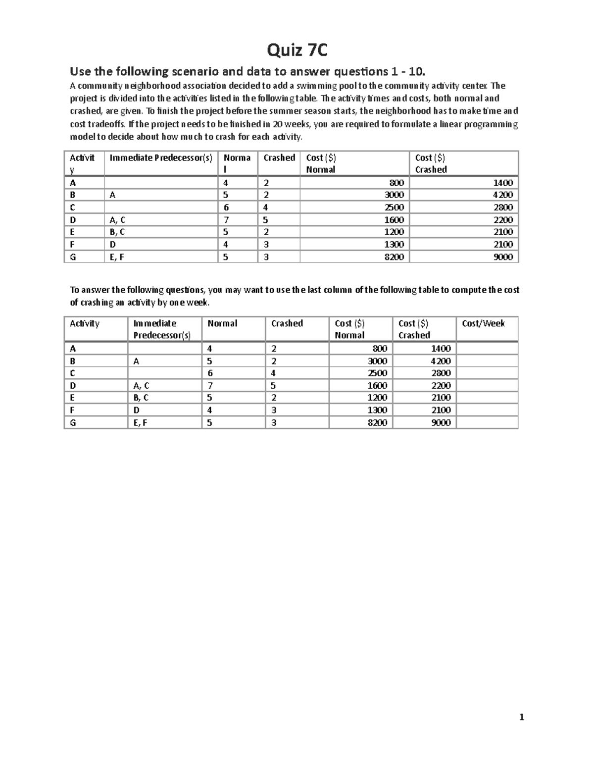 Quiz 07C Scenarios - COURSEWORK FOR FIN 4333 - Quiz 7C Use the ...