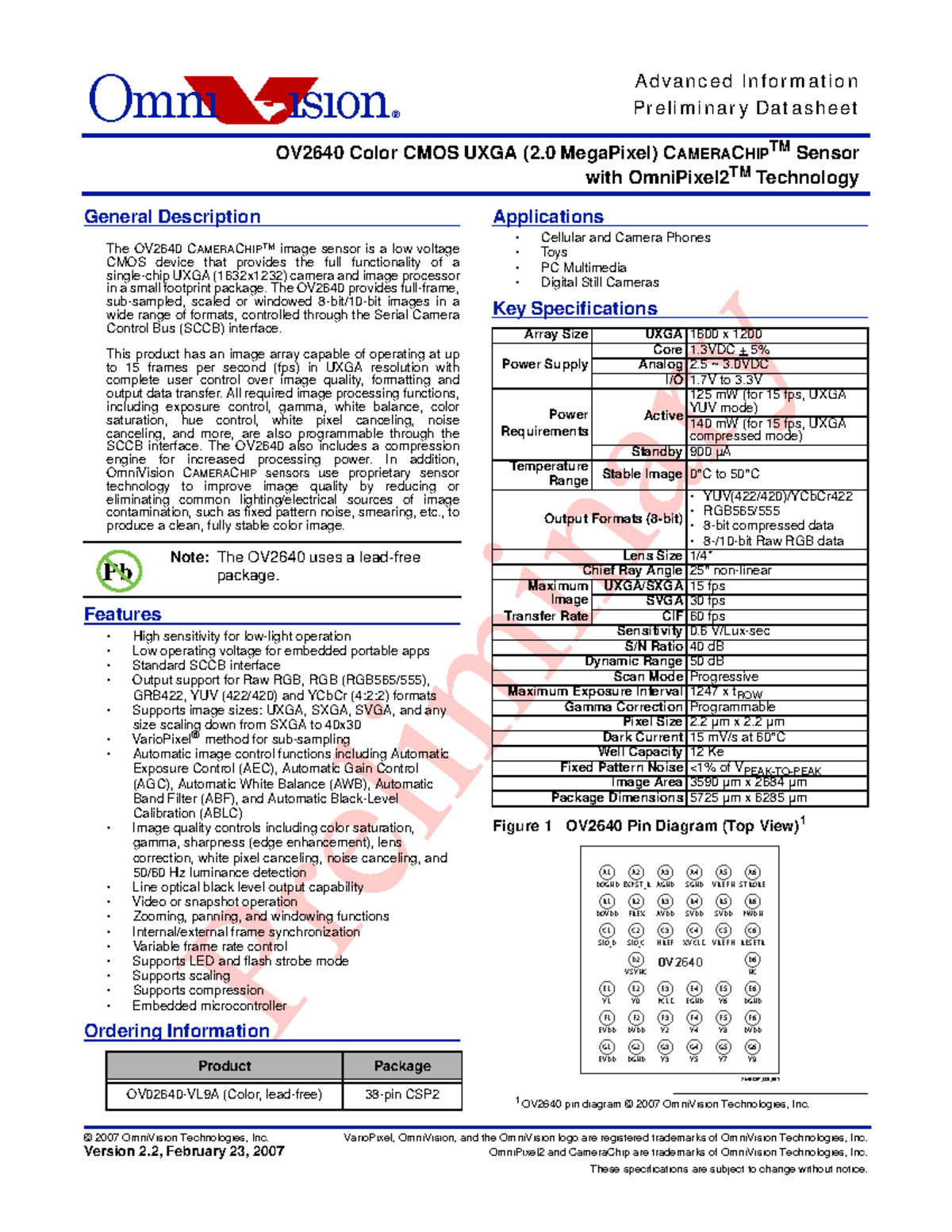 OV2640 DS - Hospital management - © 2007 OmniVision Technologies, Inc ...