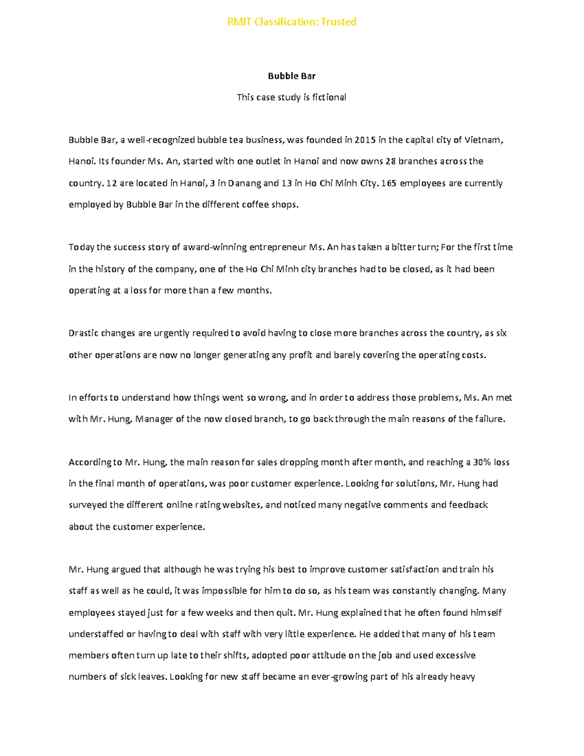 Bubble Bar case study RMIT Classification Trusted Bubble Bar This