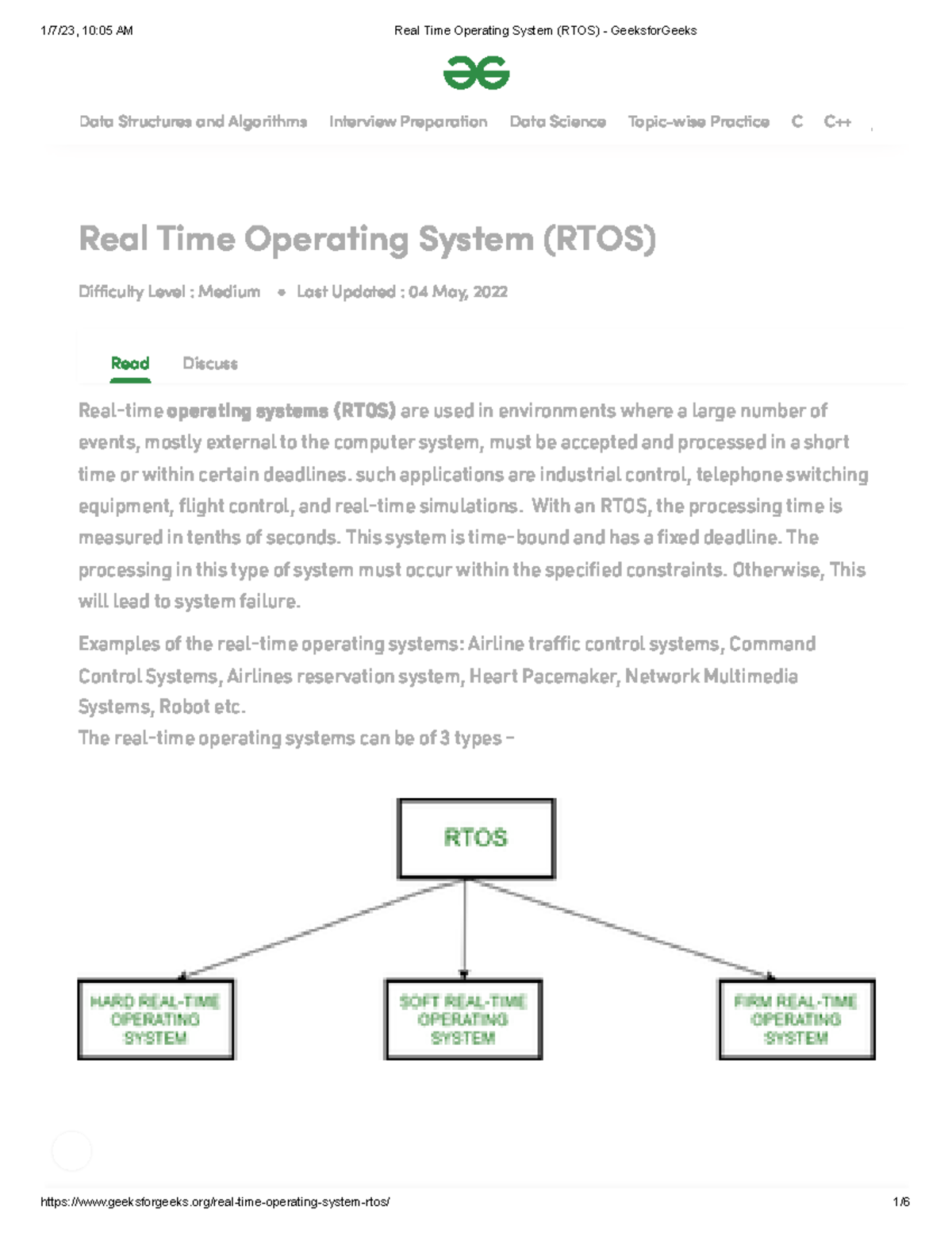 Real Time Operating System (RTOS) Geeksfor Geeks 1/7/23, 1005 AM