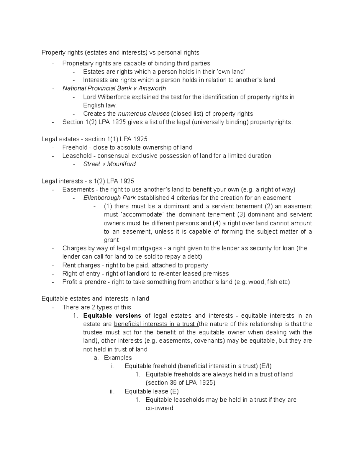 Notes - Property rights (estates and interests) vs personal rights ...