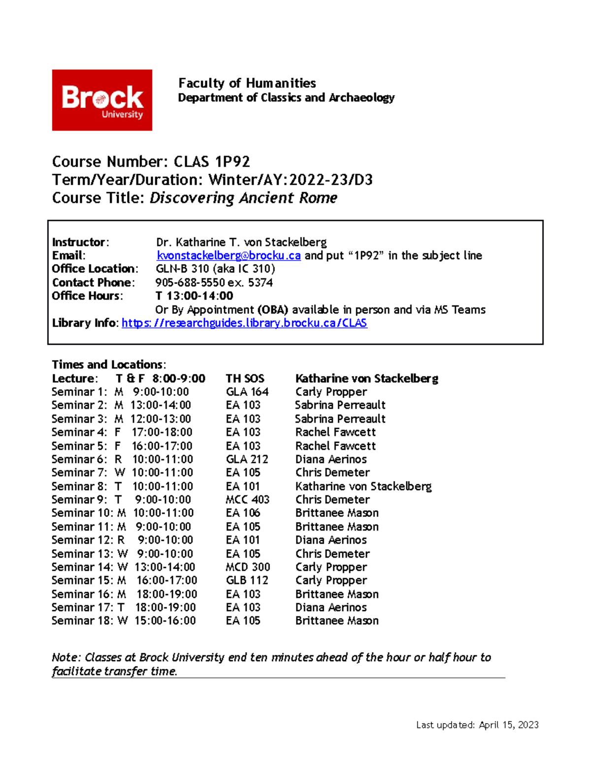 Syllabus - notes - Course Number: CLAS 1P Term/Year/Duration: Winter/AY ...