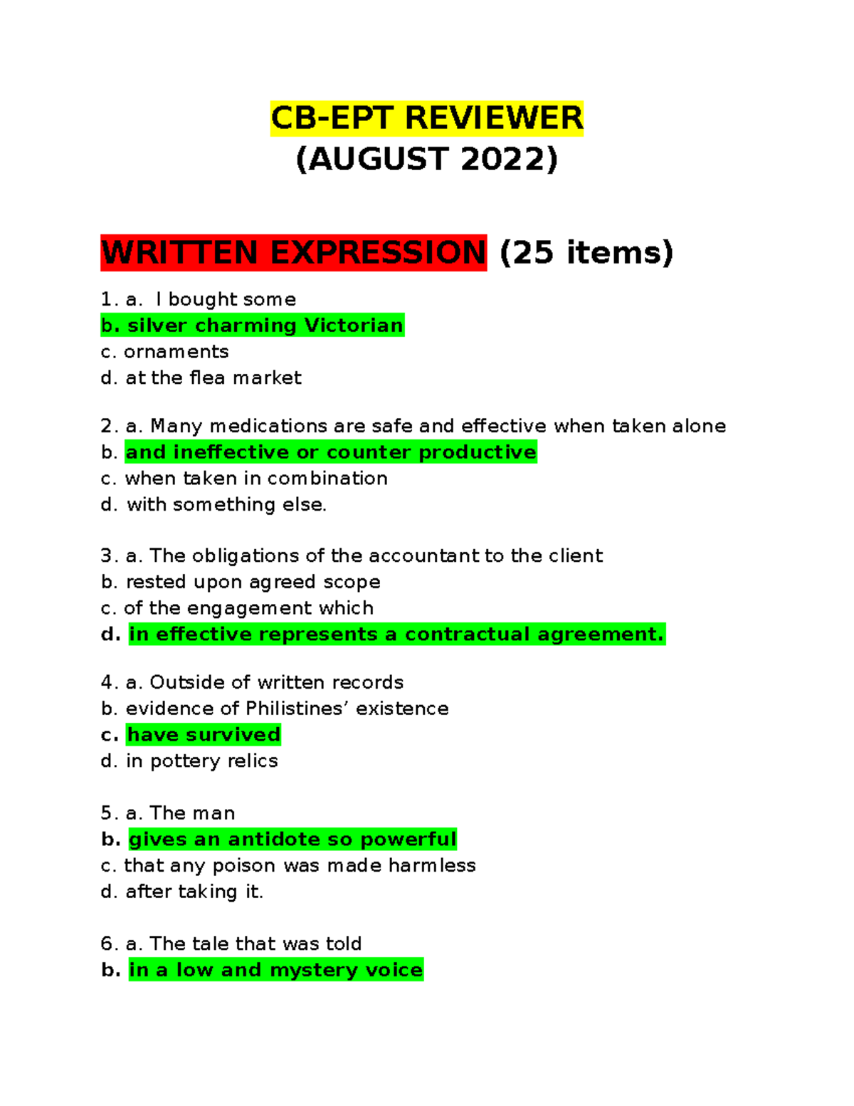 Written Expressions with key answer - CB-EPT REVIEWER (AUGUST 2022 ...