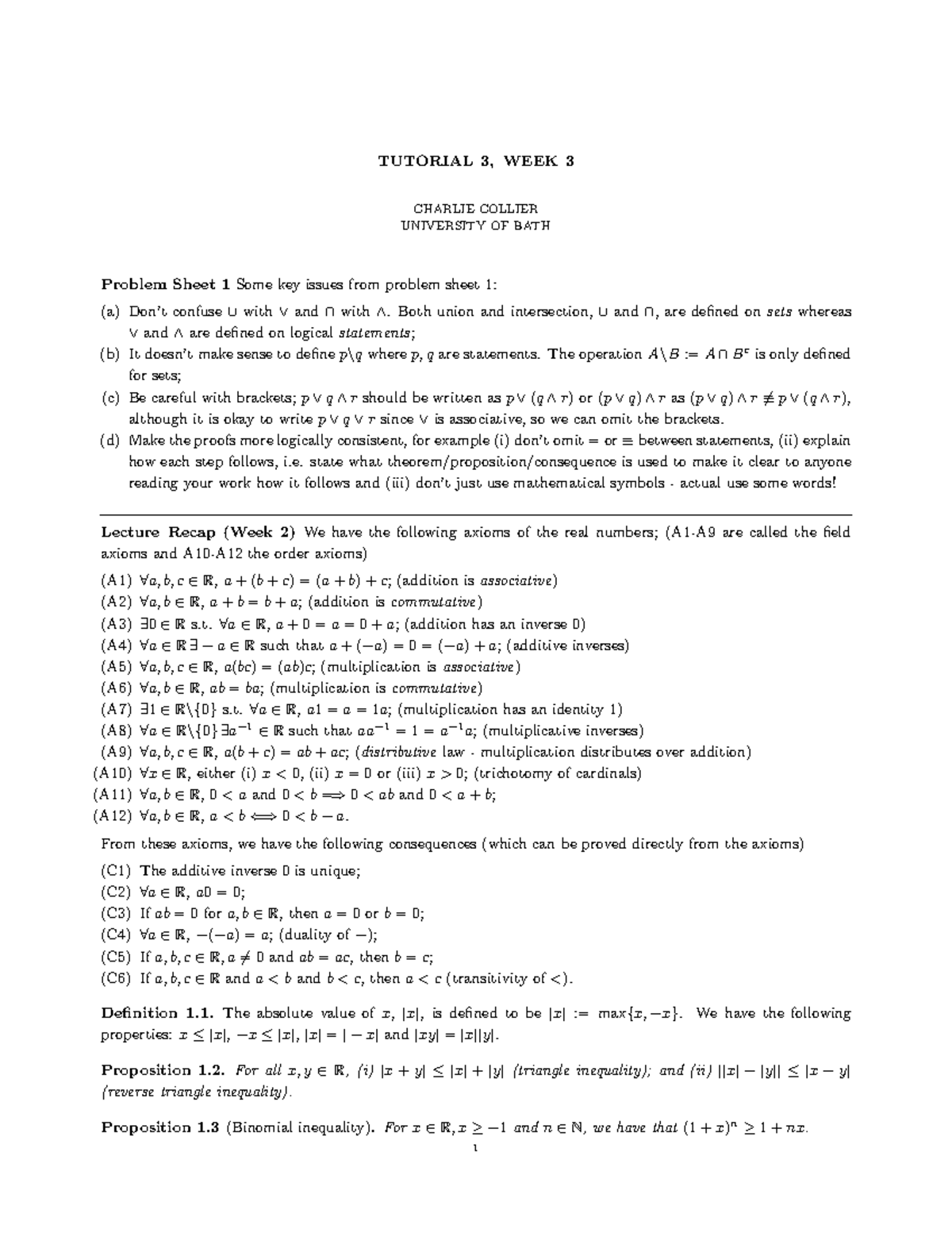 MA10207 2017-2018 Tutorial Notes Week 3 - TUTORIAL 3, WEEK 3 CHARLIE ...
