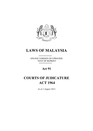 Courts of Judicature Act 1964 (Act 91) - law notes - law123 - StuDocu