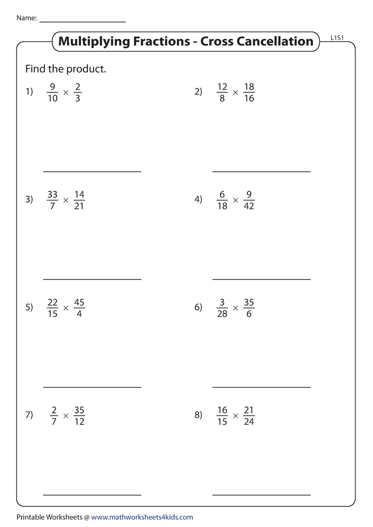 Cross cancelling two fractions 1 - Printable Worksheets ...