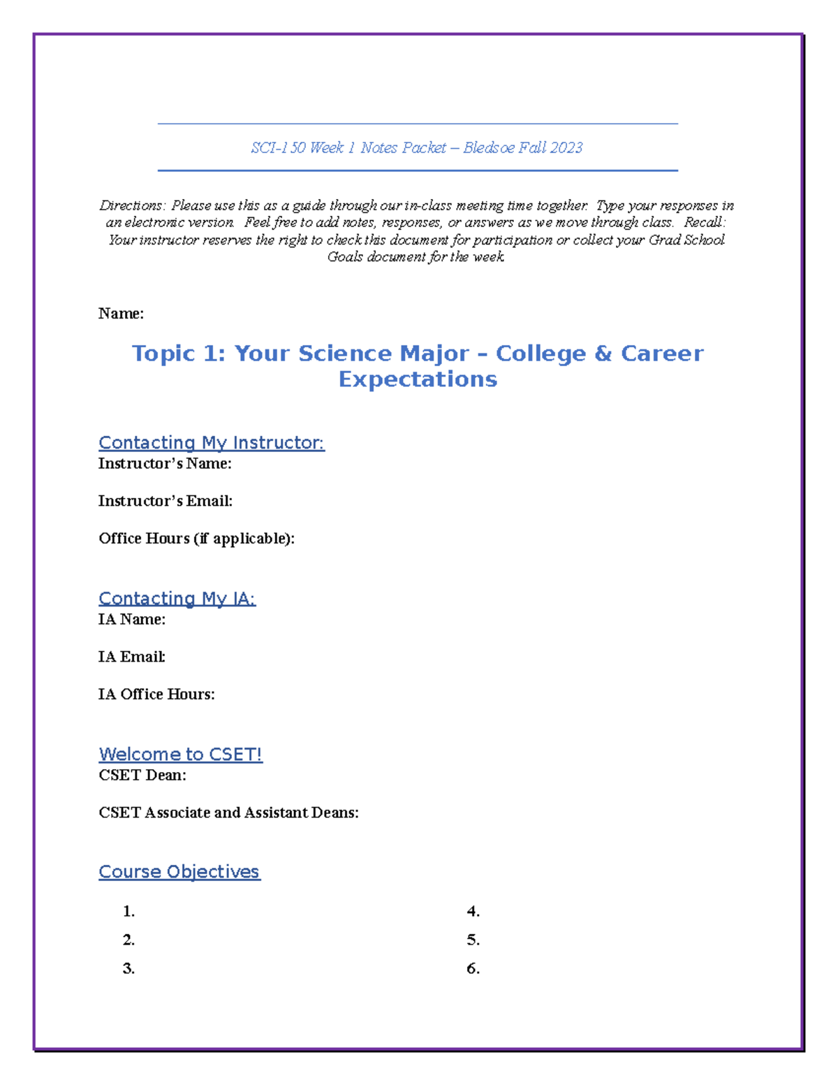 W1 Student Activity Packet - SCI-150 Week 1 Notes Packet – Bledsoe Fall ...