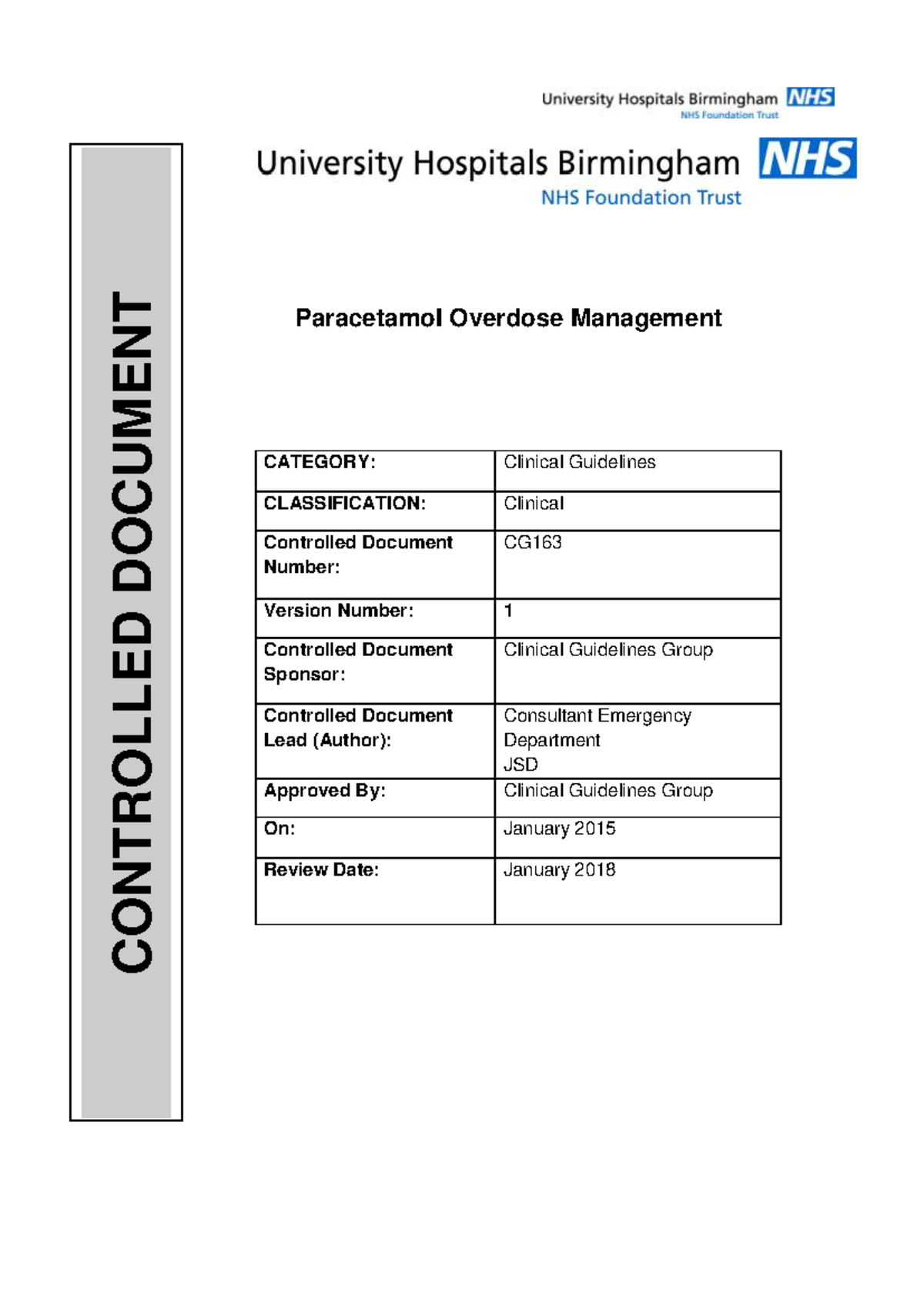 Paracetamol-Overdose - Paracetamol Overdose Management CATEGORY ...