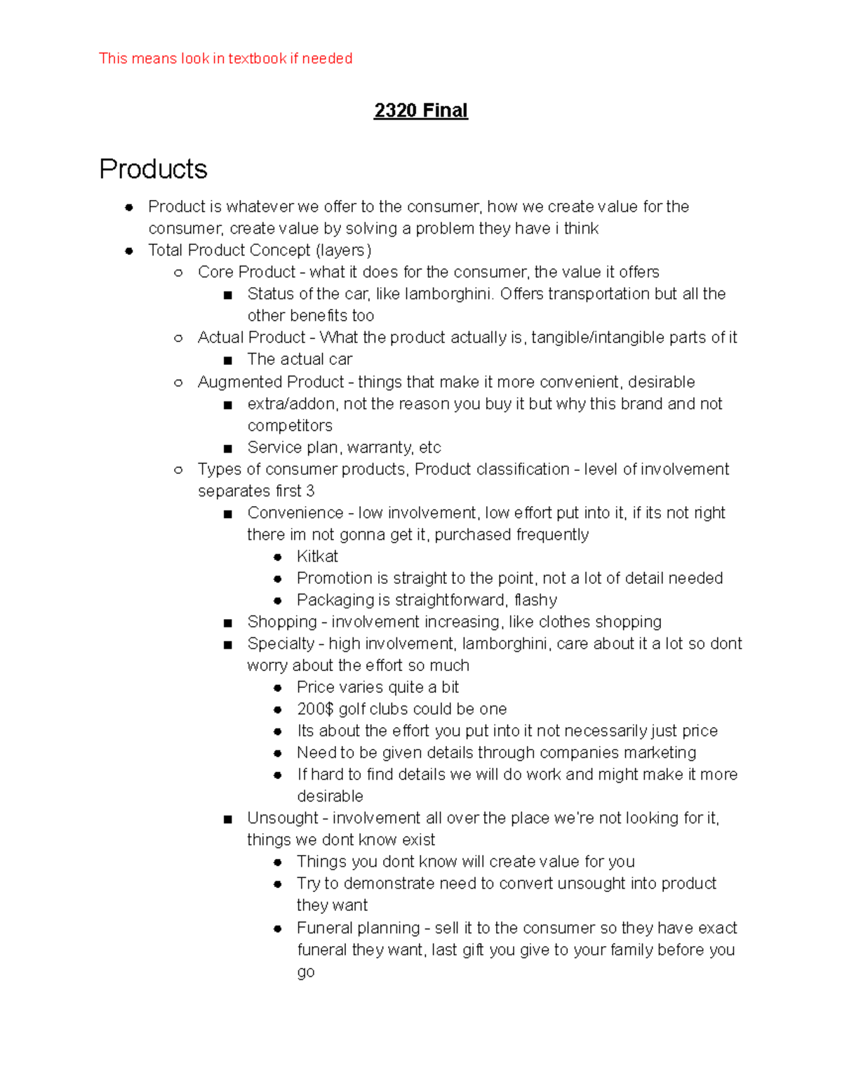 2320 Final Notes - 2320 Final Products Product is whatever we offer to ...