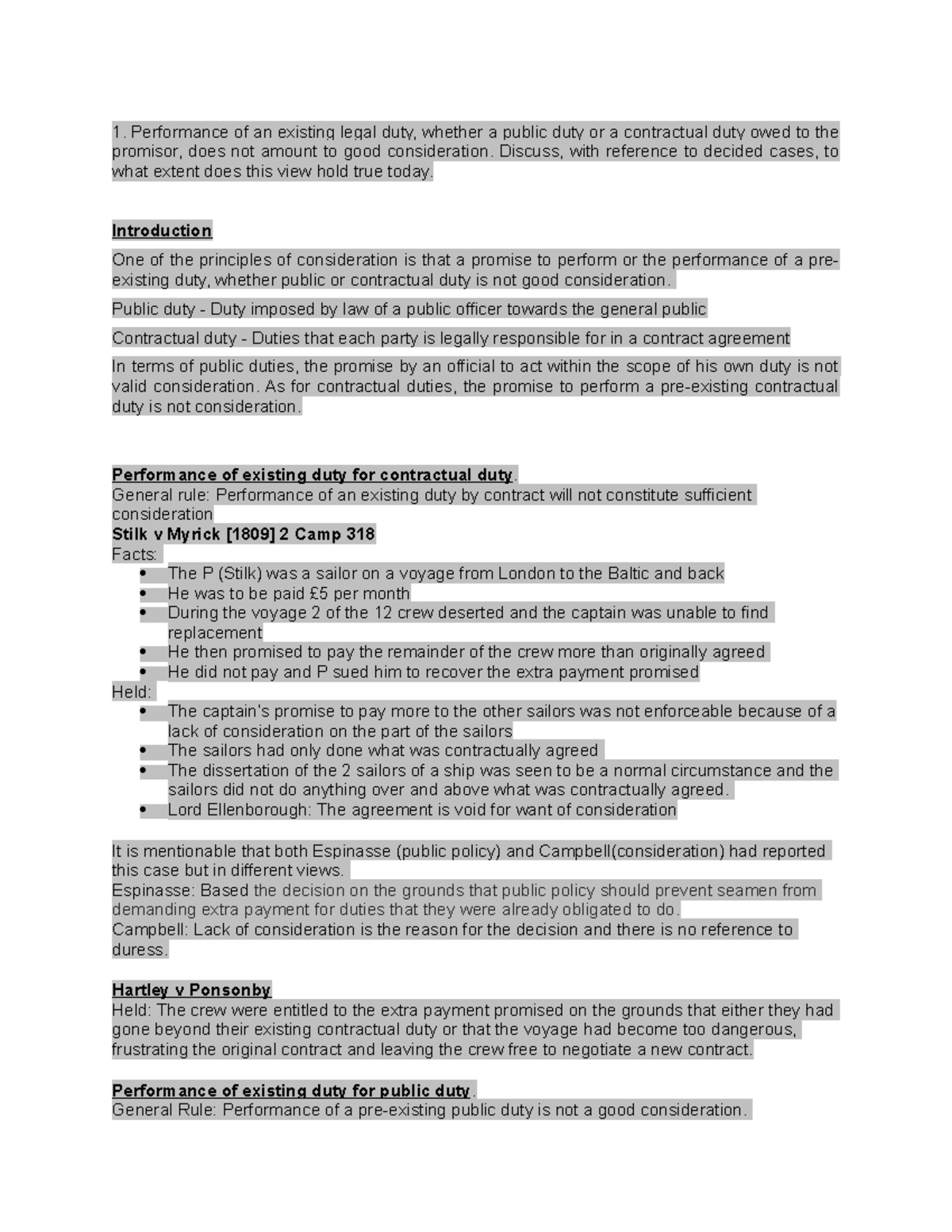 Contract Tutorial - Performance of an existing legal duty, whether a ...