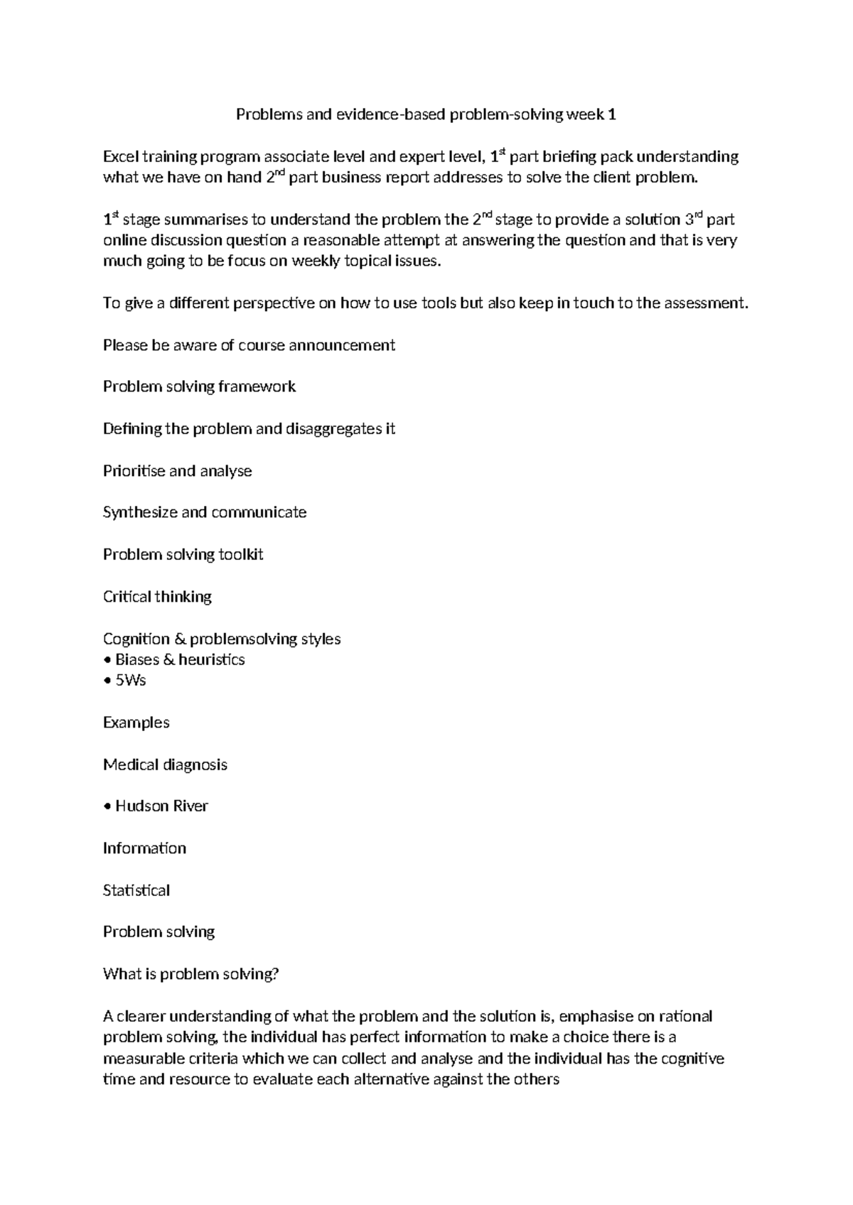 Problems and evidence week 1 - Problems and evidence-based problem ...