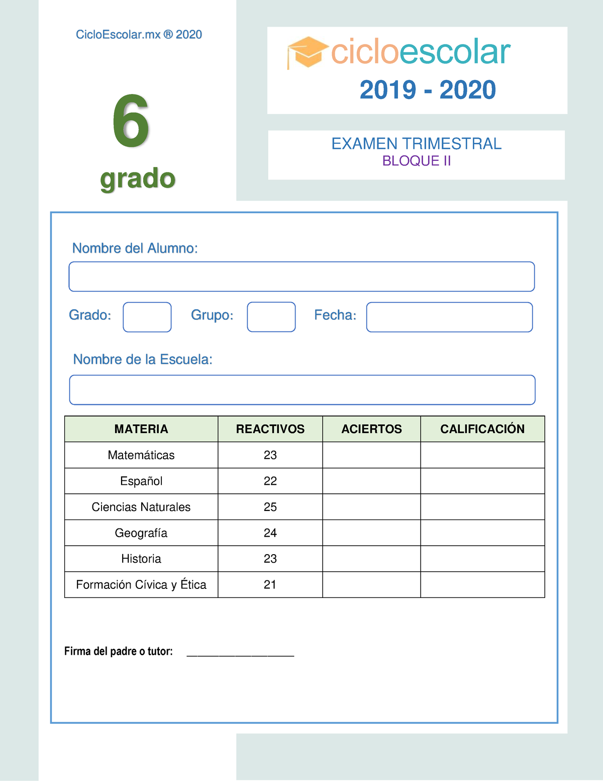 Examen Trimestral Sexto Grado Bloque Ii Nombre Del Alumno Grado