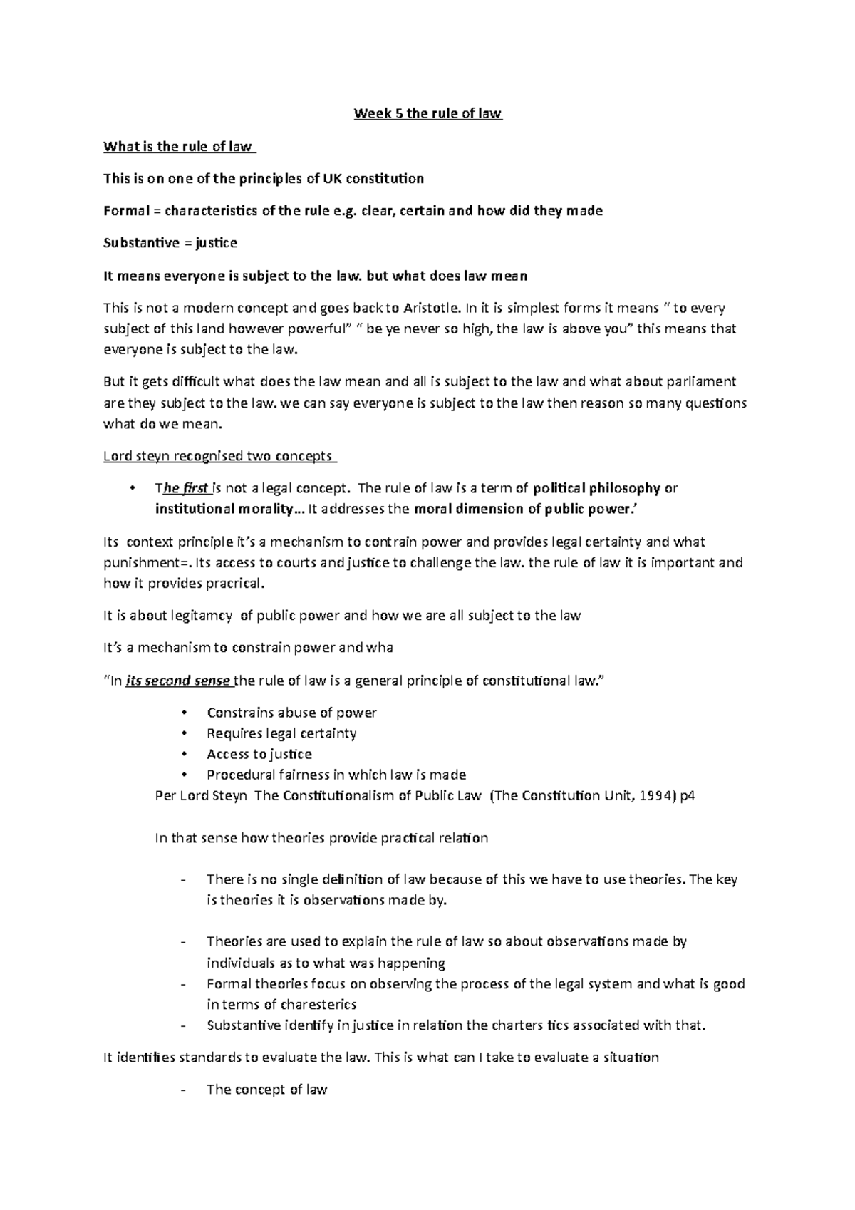 Section 5 Rule of law lecture notes - Week 5 the rule of law What is ...