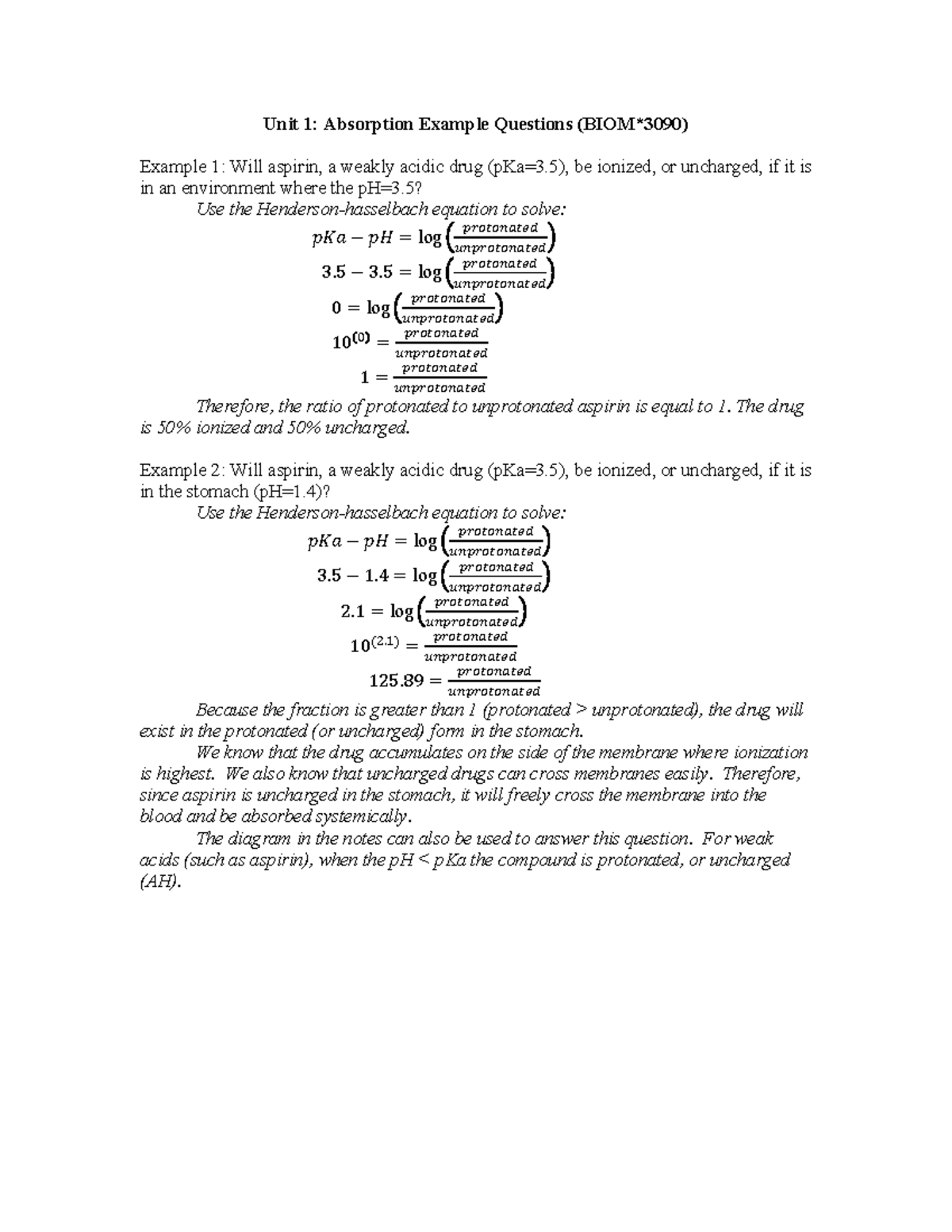 Unit 1 absorption questions and answers Unit 1 Absorption Example