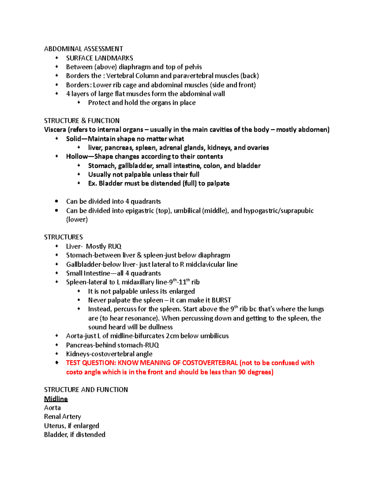 Student Notes Abdominal Assessment -1 - ABDOMINAL ASSESSMENT s SURFACE ...