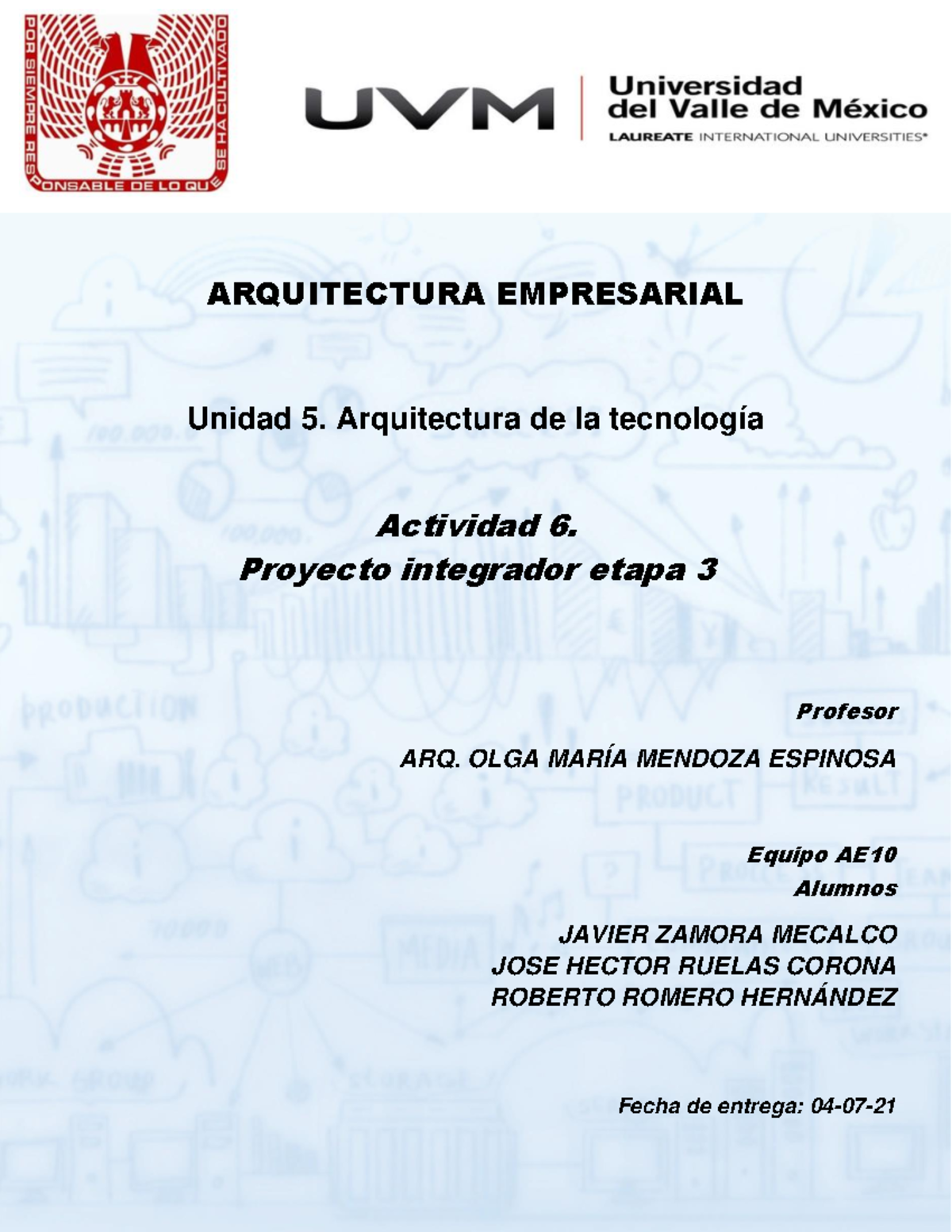 A6 EQ10 - Proyecto Integrador 3 - ARQUITECTURA EMPRESARIAL Unidad 5 ...