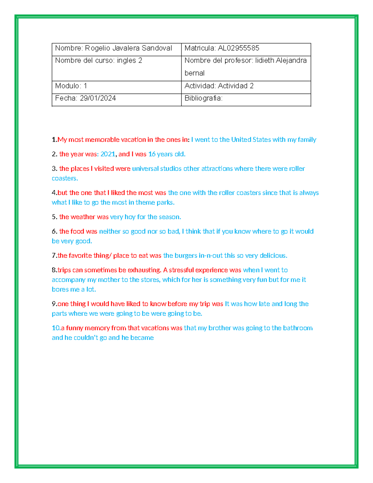 Actividad 2 ingles - Nombre: Rogelio Javalera Sandoval Matricula: AL ...