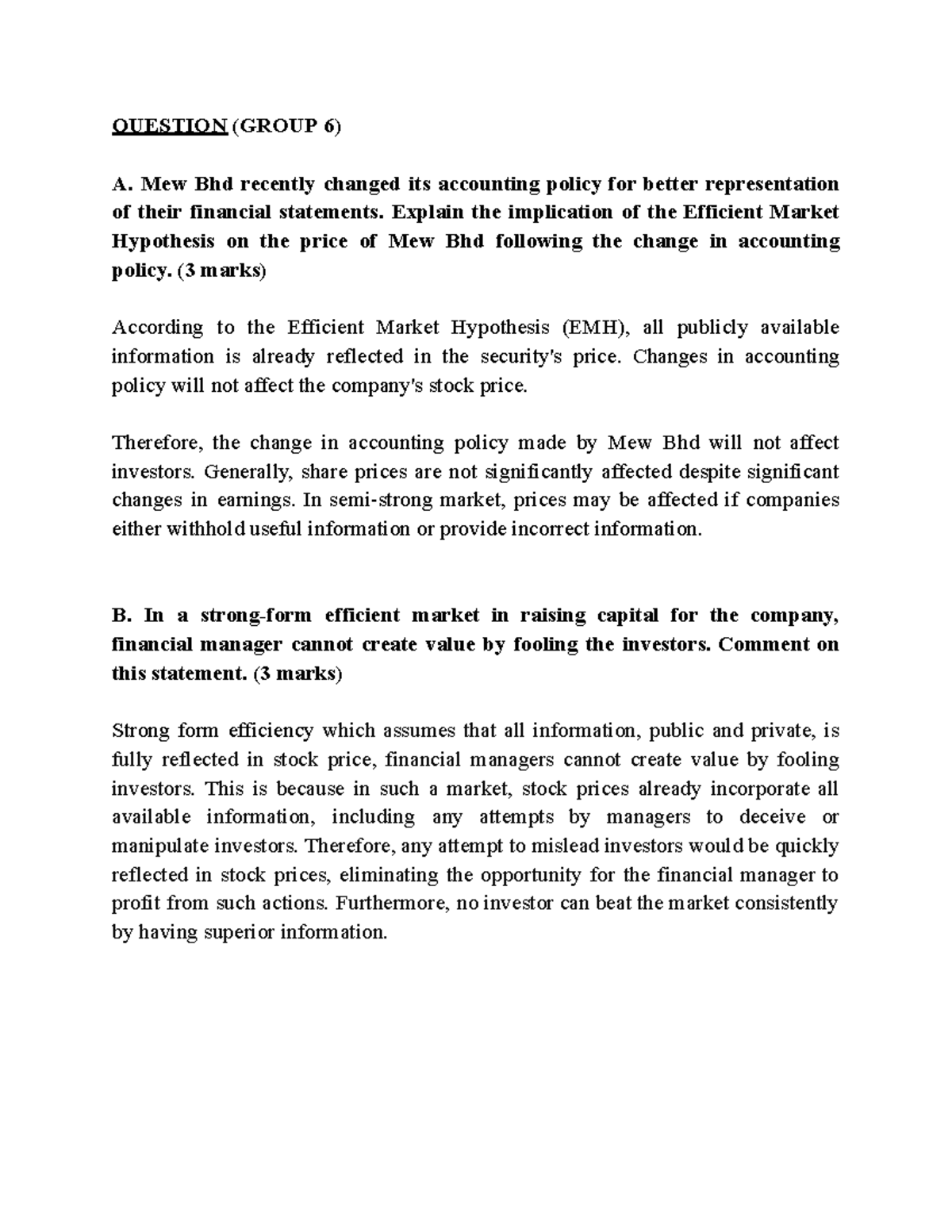 GP Project MAF603 - EMH Exercise - QUESTION (GROUP 6) A. Mew Bhd ...