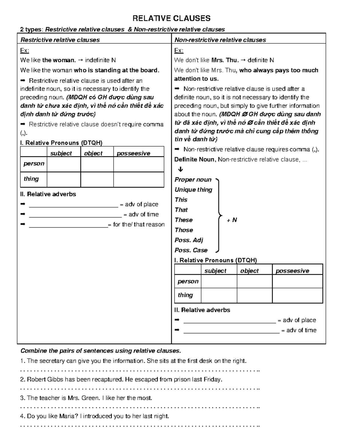 Relative Clause& Exercise - RELATIVE CLAUSES 2 types: Restrictive ...