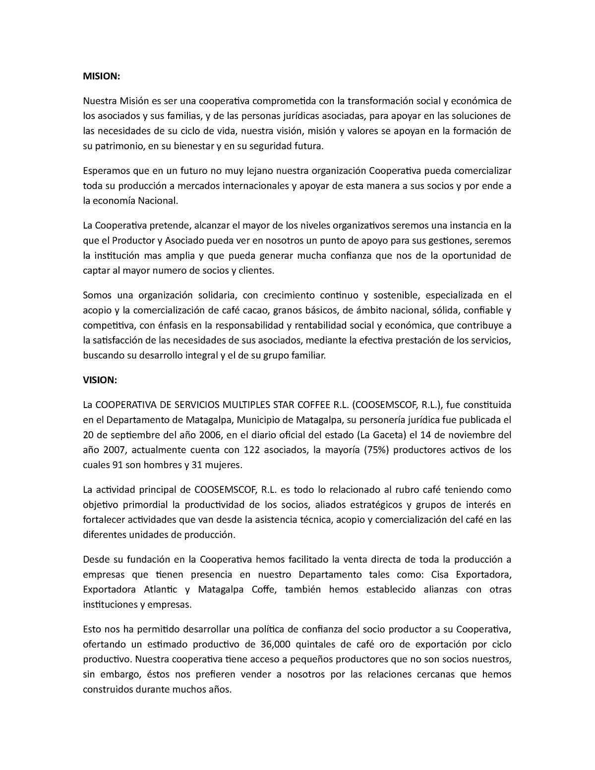 Perfil - MISION: Nuestra Misión es ser una cooperativa comprometida con ...