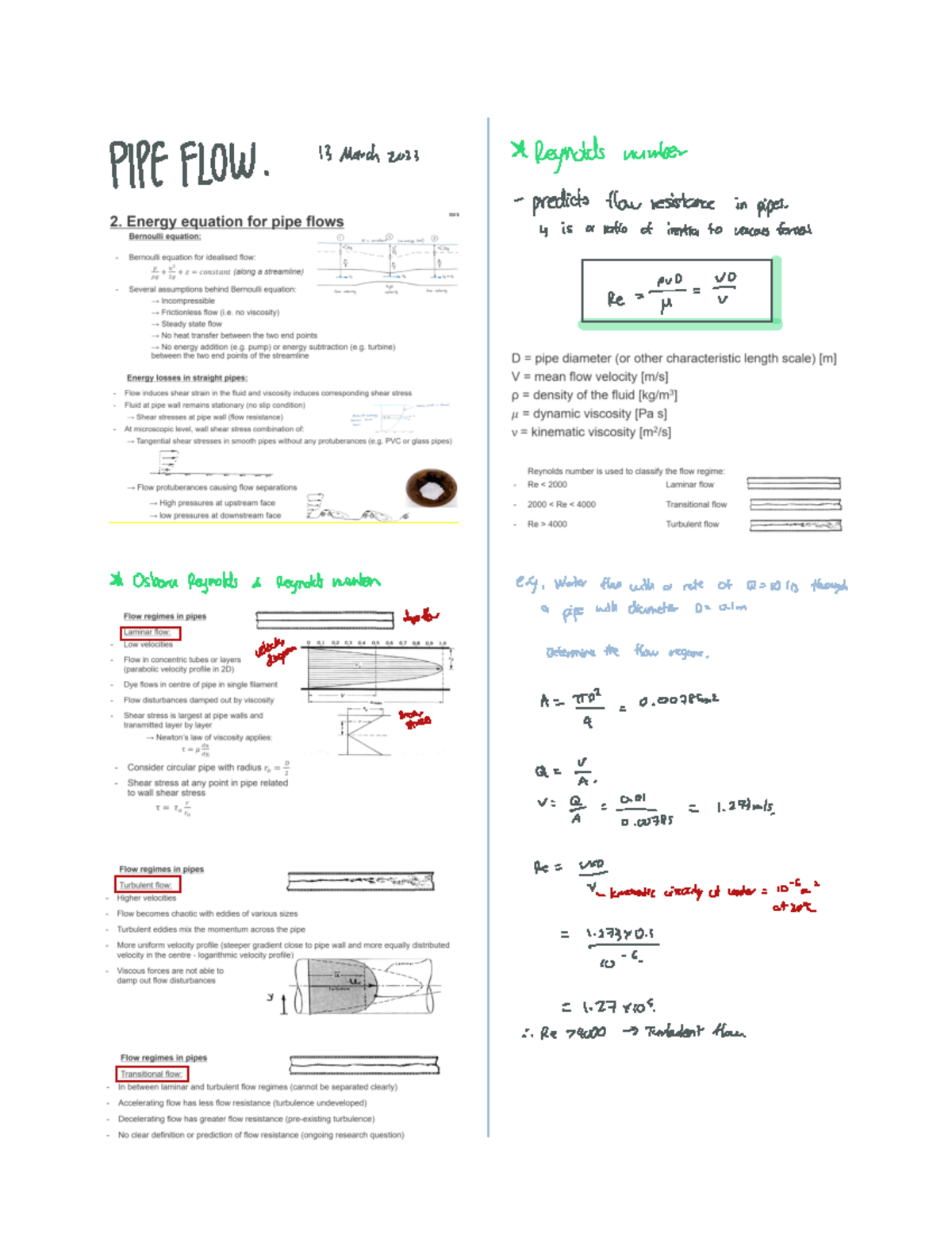 Pipe flow week wk57 - Pipe Flow - PIPE FLOW 13Marsha's Reynolds number ...