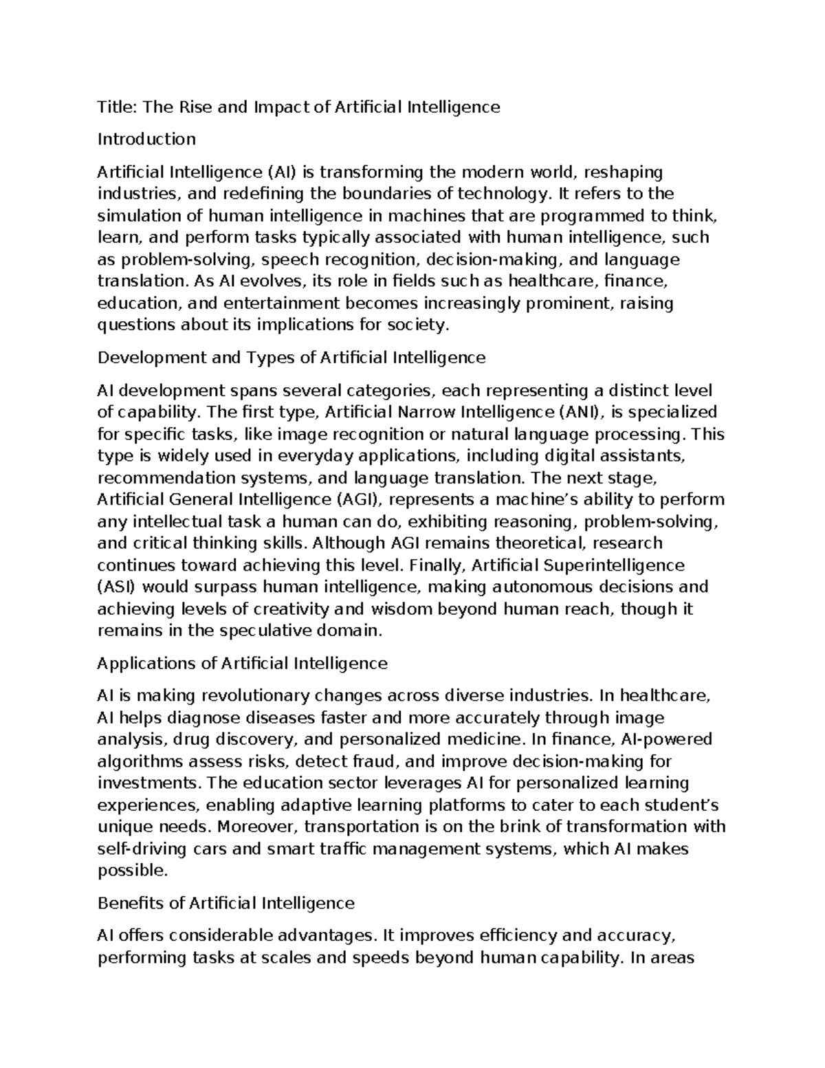 Document 9 - essay - Title: The Rise and Impact of Artificial ...