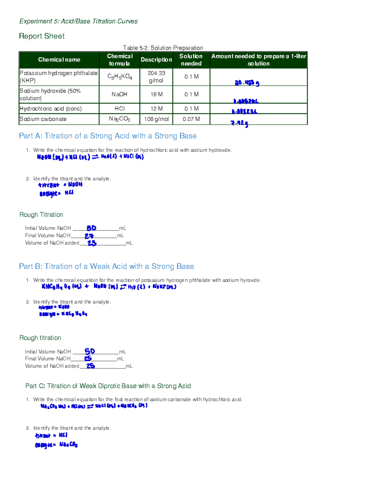 experiment 5 acid base titration