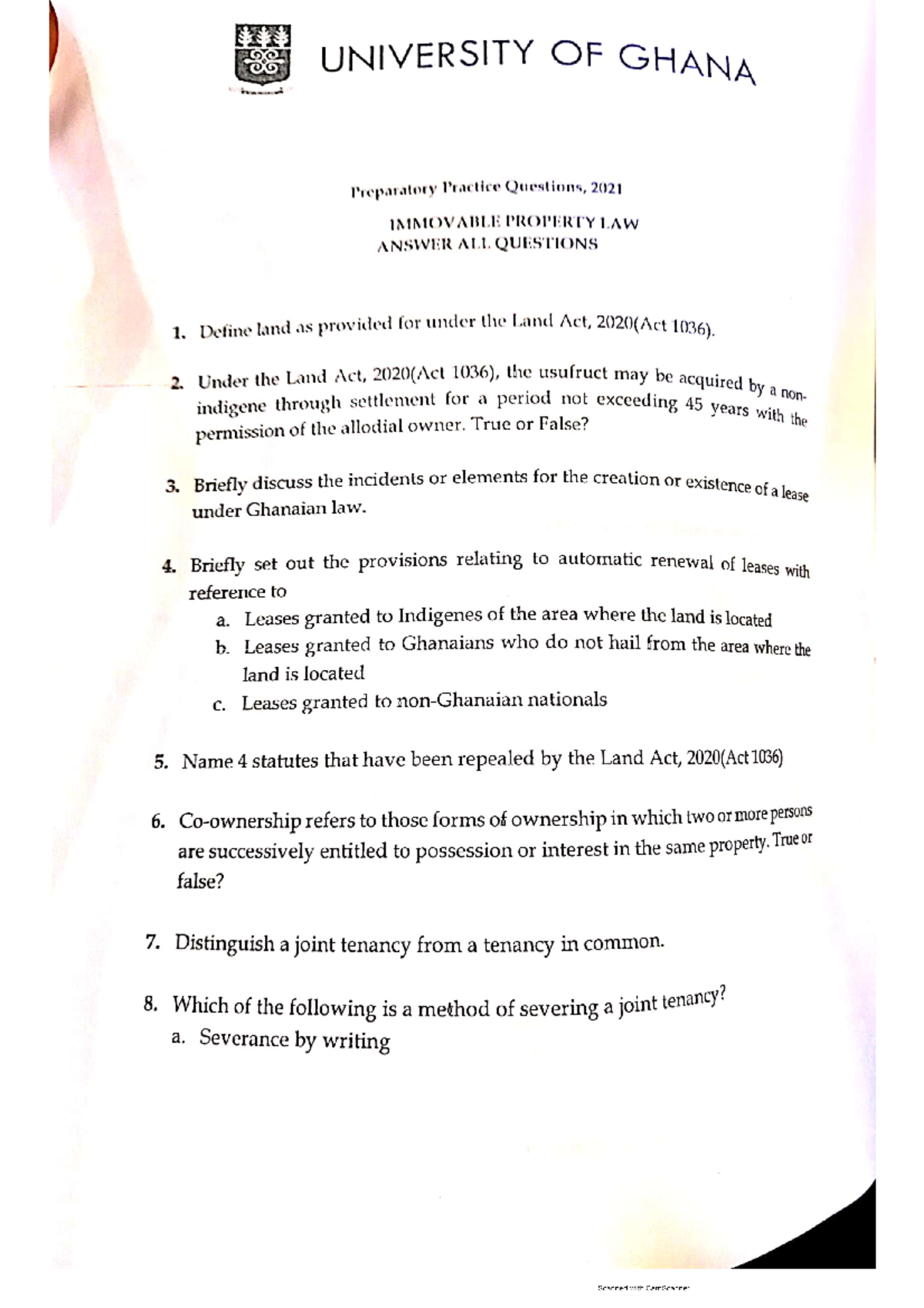 Land Law Questions Tort II Studocu