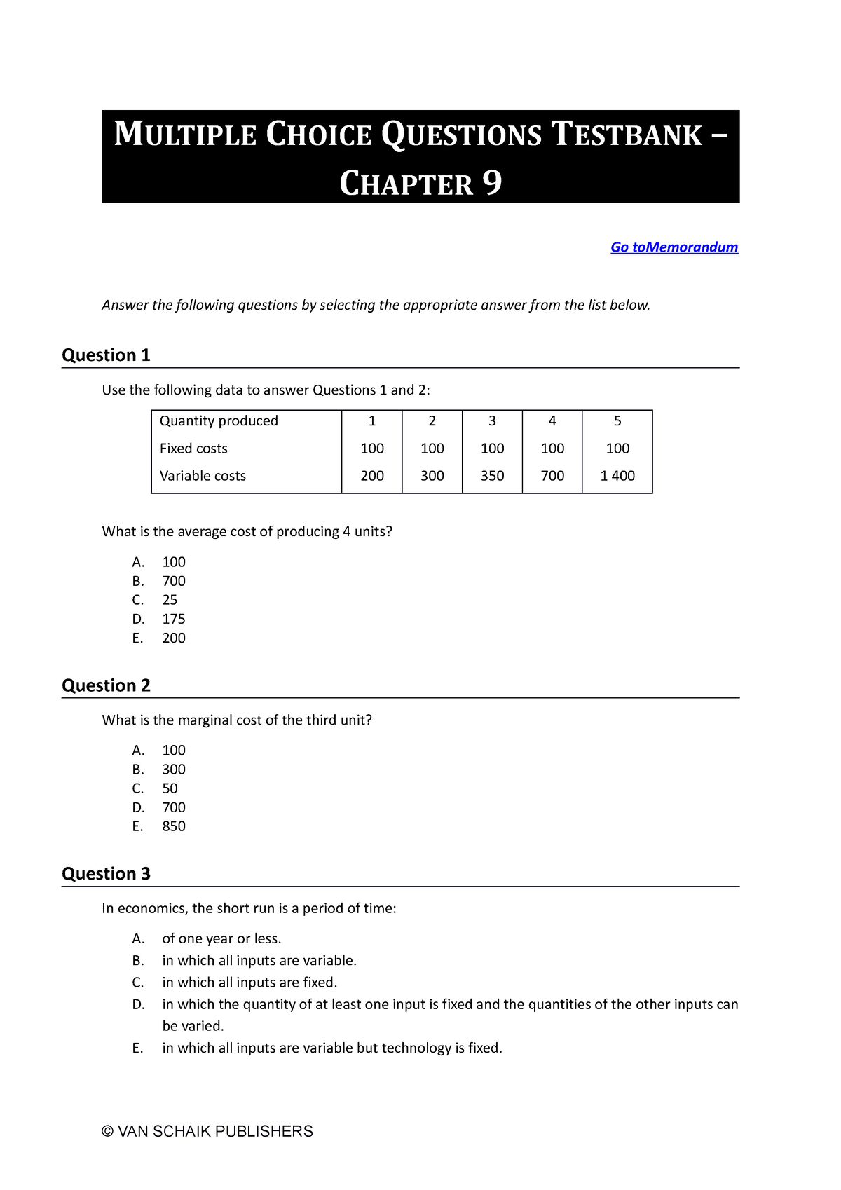 Economics 5 MCQ C9 - Practice These Question In Order To Master The ...