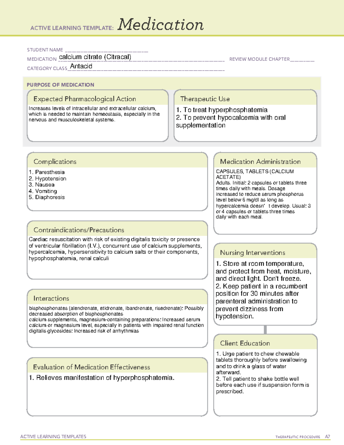 Calcium citrate (Citracal) - ACTIVE LEARNING TEMPLATES THERAPEUTIC ...