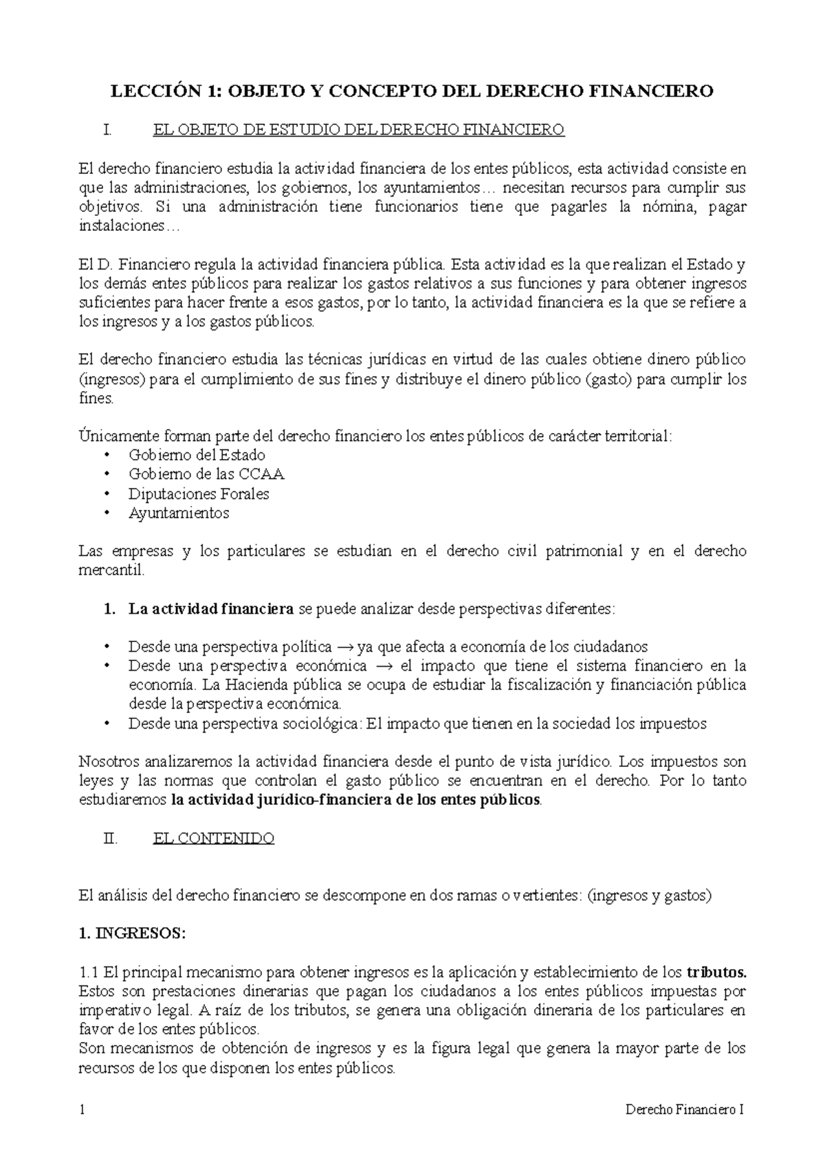 Financiero Tema 1 - Apuntes 1 - LECCIÓN 1: OBJETO Y CONCEPTO DEL ...