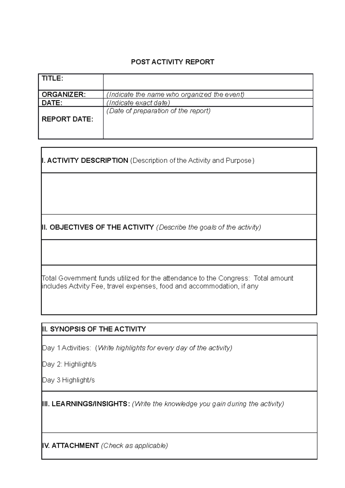 POST Activity Format 031623 - POST ACTIVITY REPORT TITLE: ORGANIZER ...