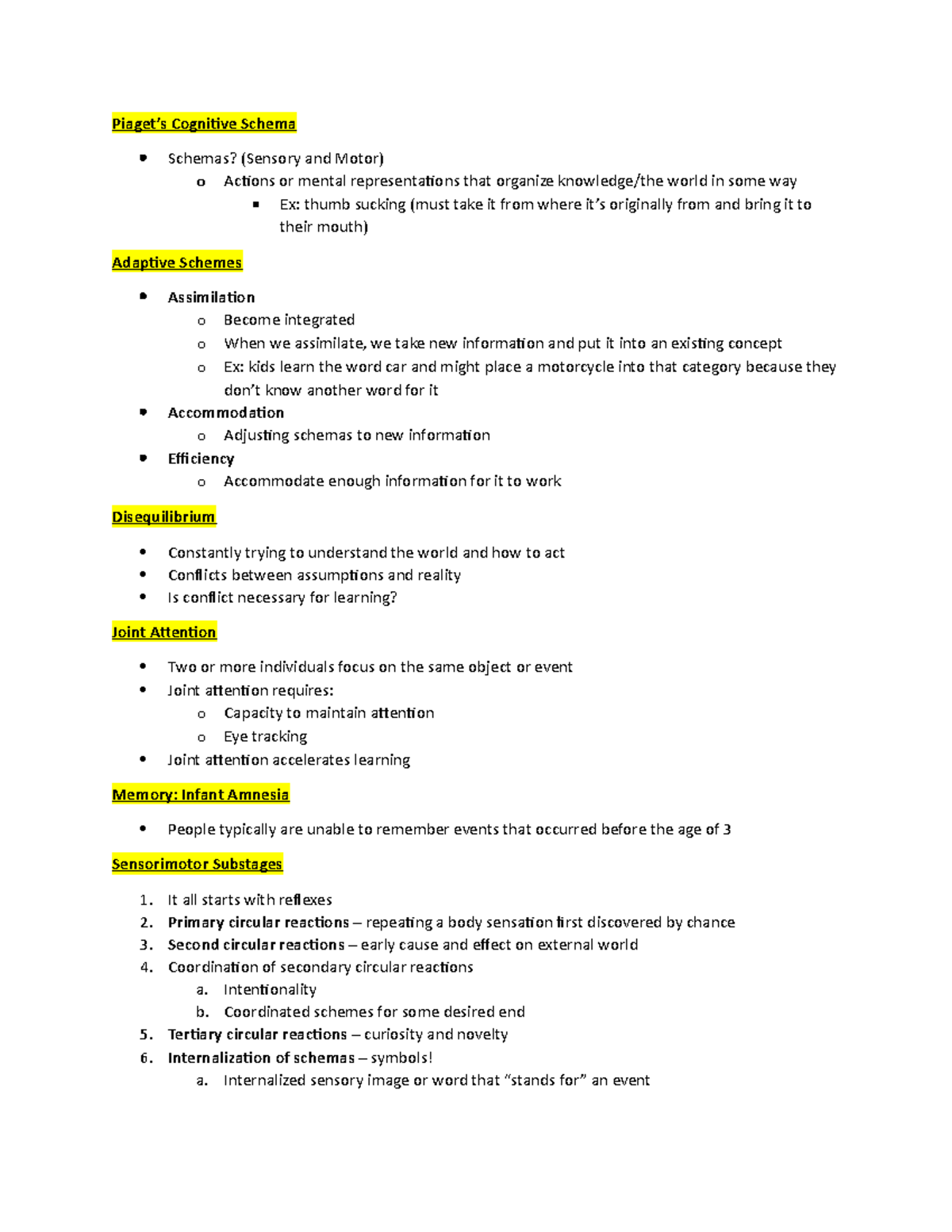 Ch. 5 Cog. Dev. Infancy Piaget s Cognitive Schema Schemas