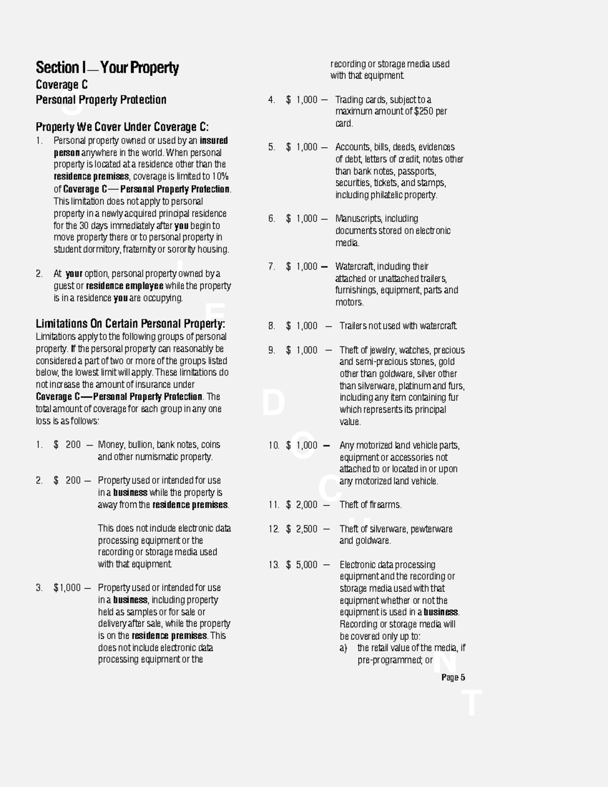Renters Insurance Policy - All State - S A M P L E D O C U M E N Page 5 ...