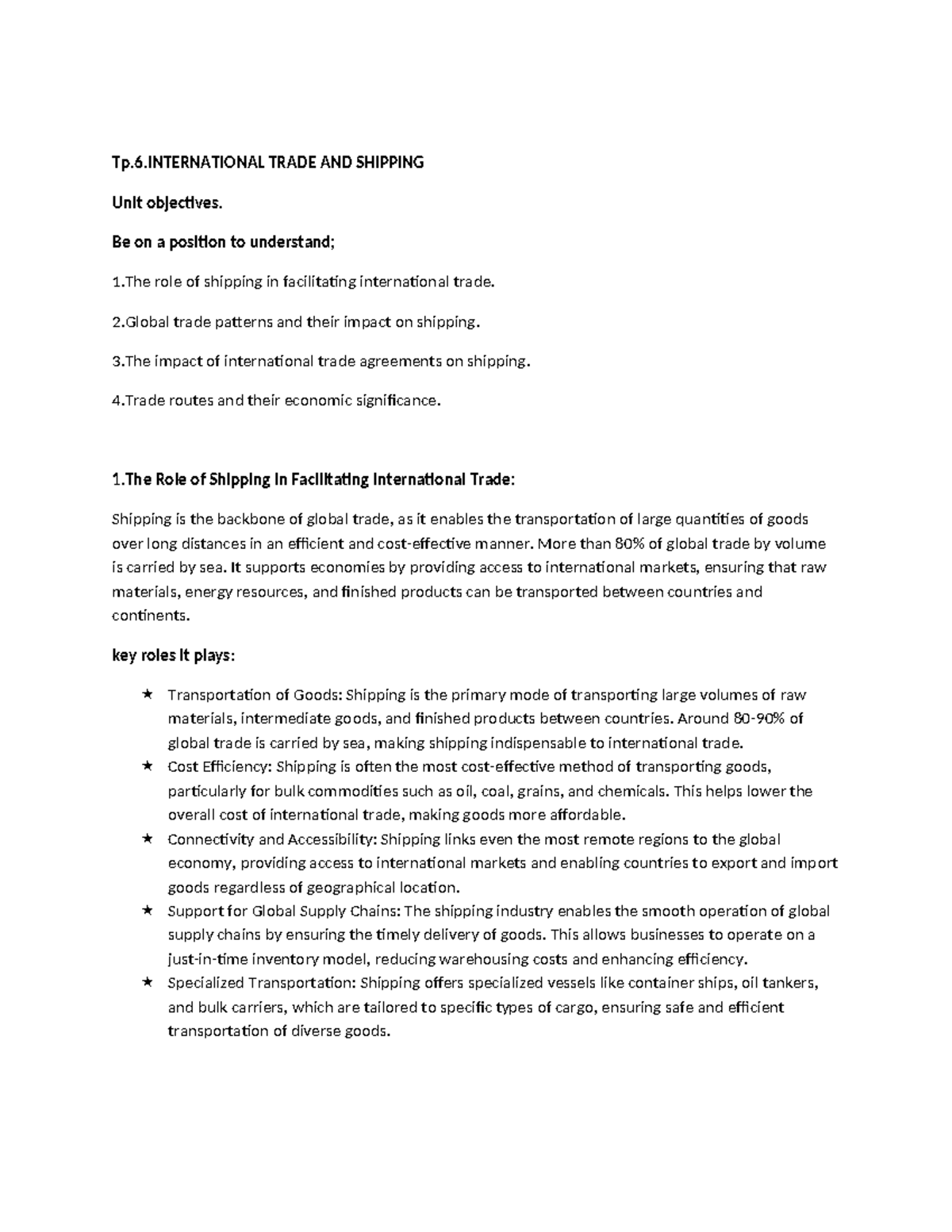 Tp.6.International trade and shipping - Tp.6 TRADE AND SHIPPING Unit ...