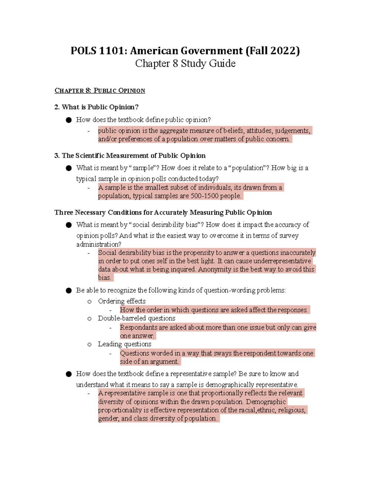 Exam 3, Ch. 8 Study Guide F22 - POLS 1101: American Government (Fall ...