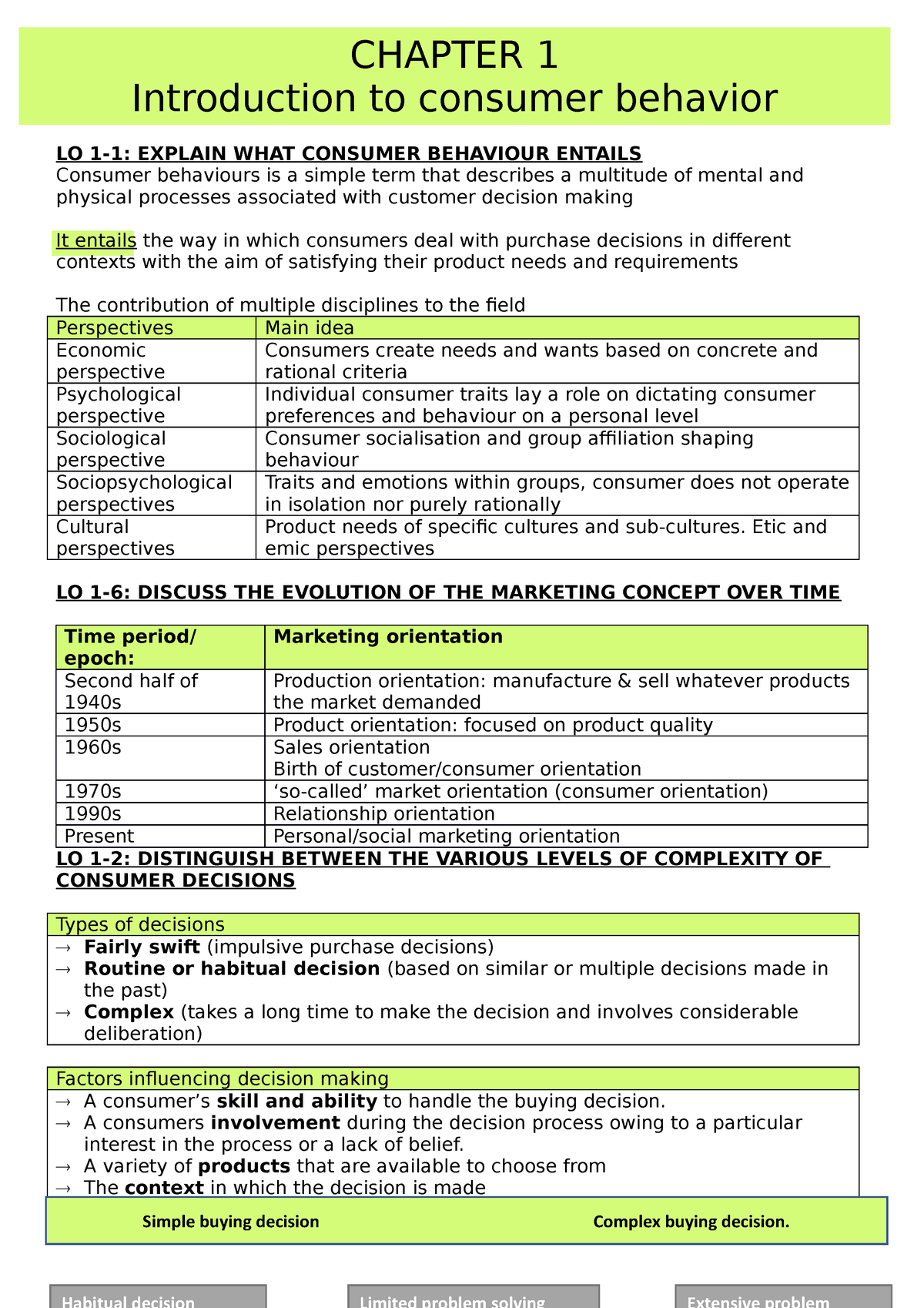 Chapter 1 - LO 1-1: EXPLAIN WHAT CONSUMER BEHAVIOUR ENTAILS Consumer ...