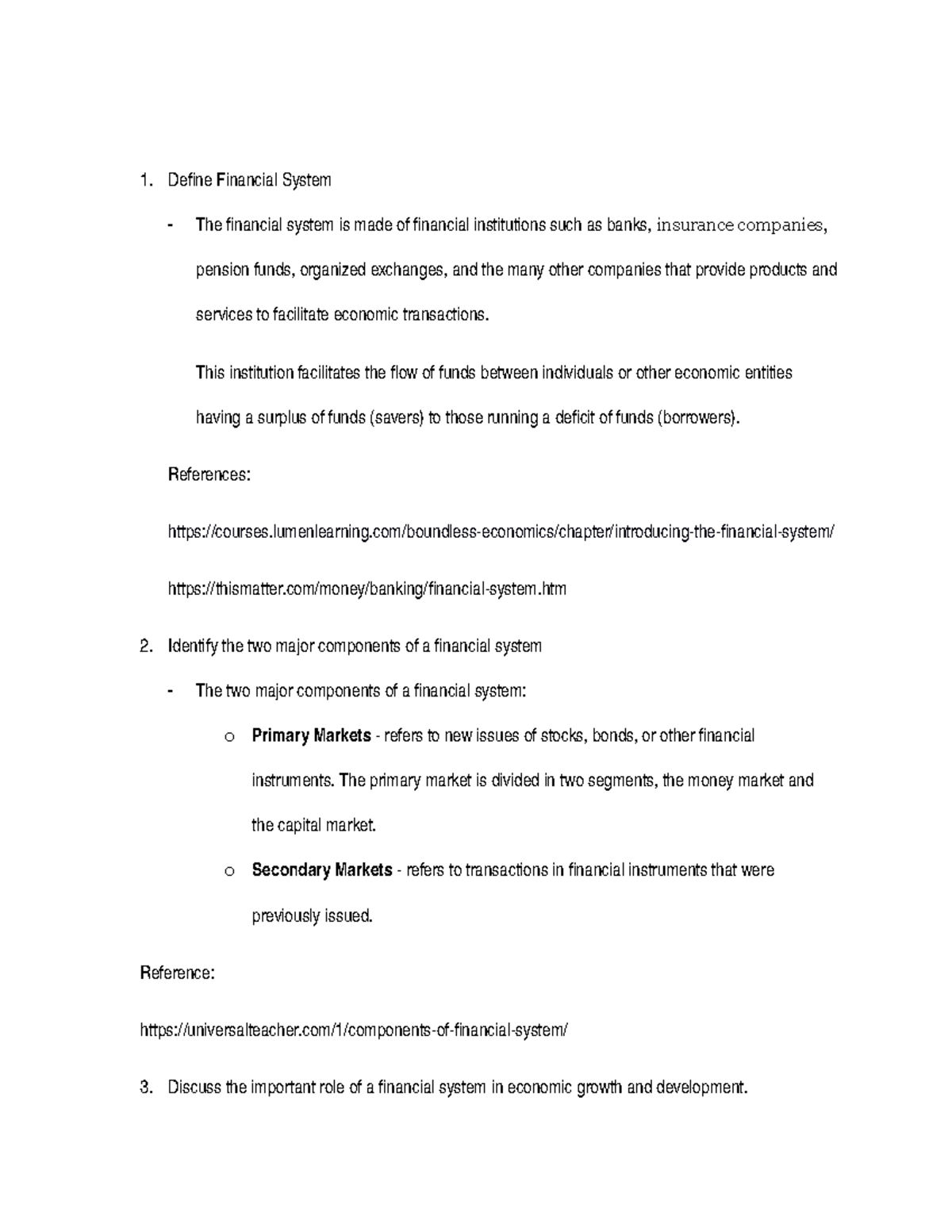 Financial Market exercise - 1 Financial System - The financial system ...