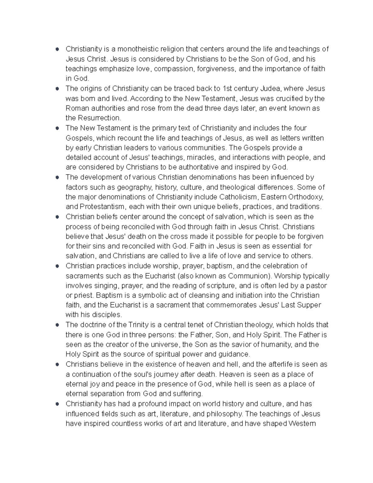 Christianity Summary - Christianity is a monotheistic religion that ...