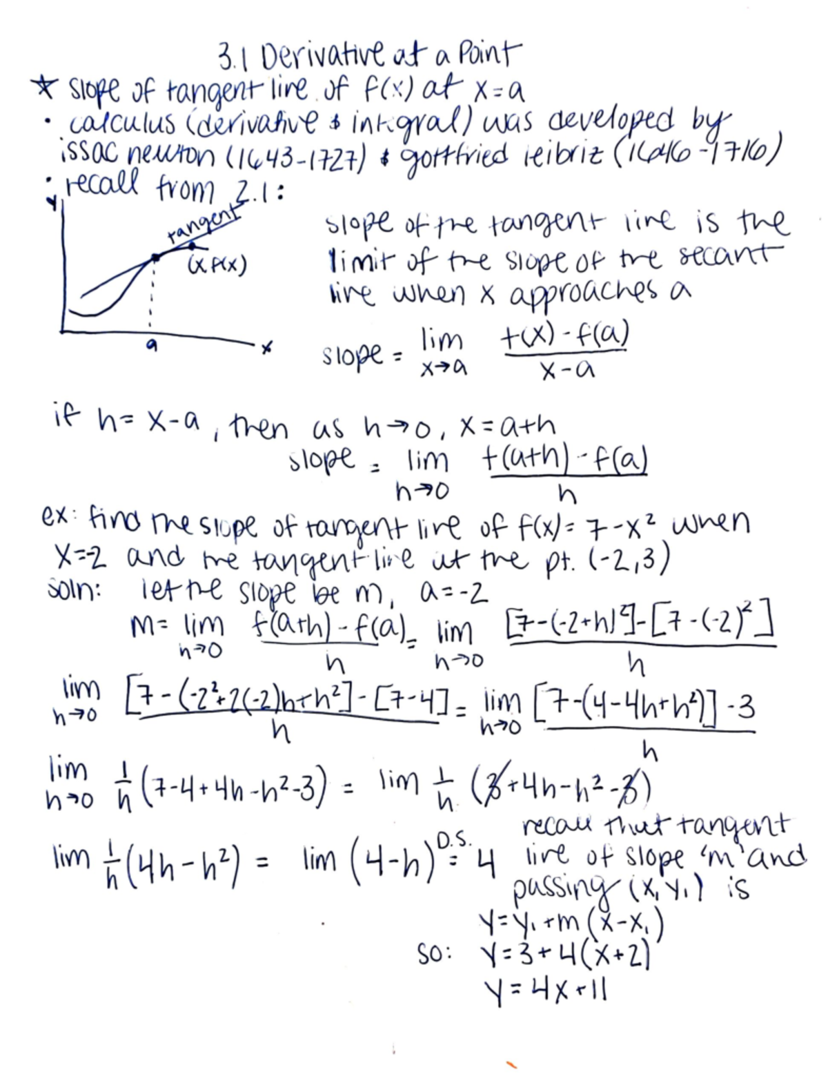 3.1 Derivative at a Point - . recall from tangent. 1: XFX) a x Xta 3 ...