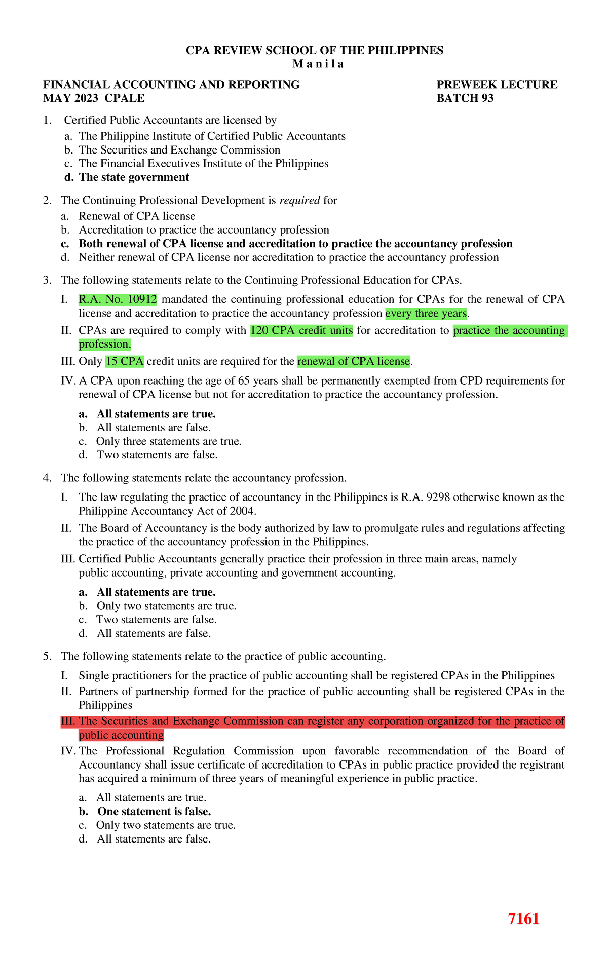 7161- FAR Preweek Theory - CPA REVIEW SCHOOL OF THE PHILIPPINES M A N I ...