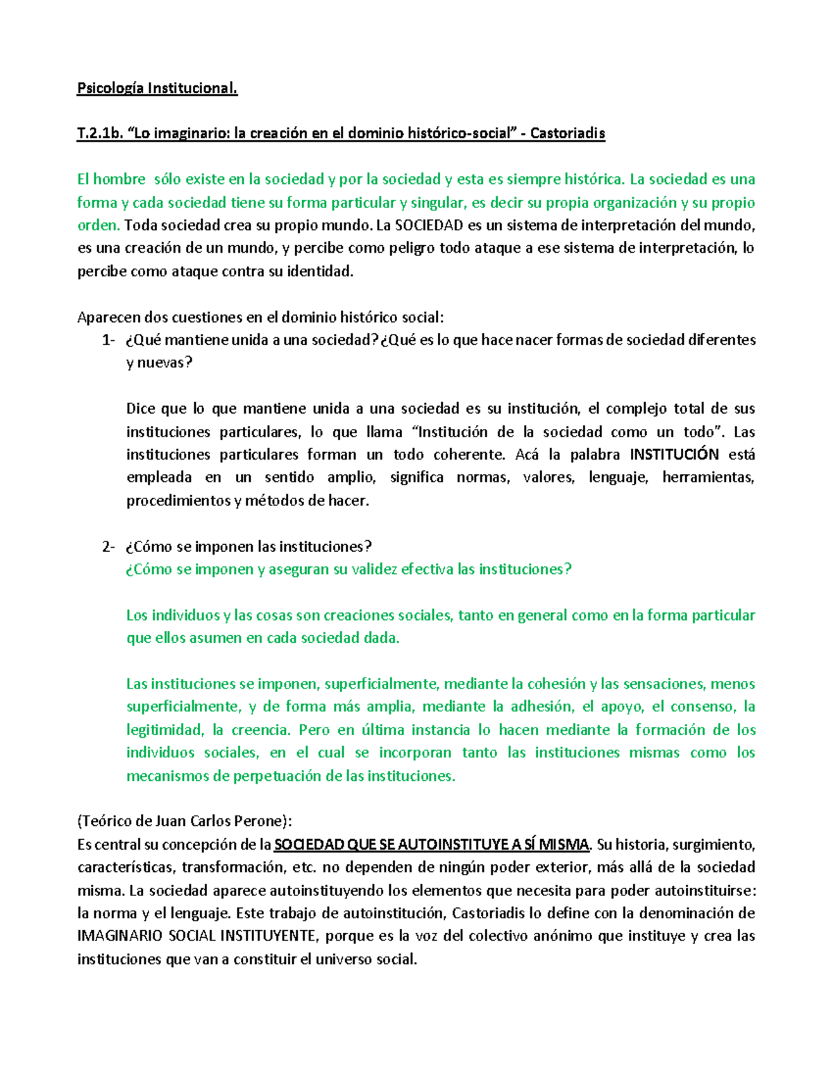 Resumen Institucional DF - Psicología Institucional - UBA - Studocu