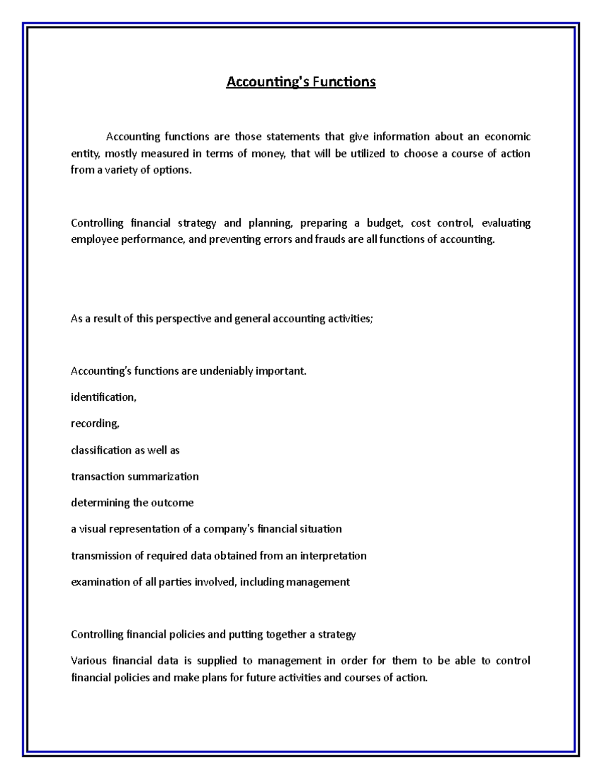 Accounting's Functions - Accounting's Functions Accounting functions ...