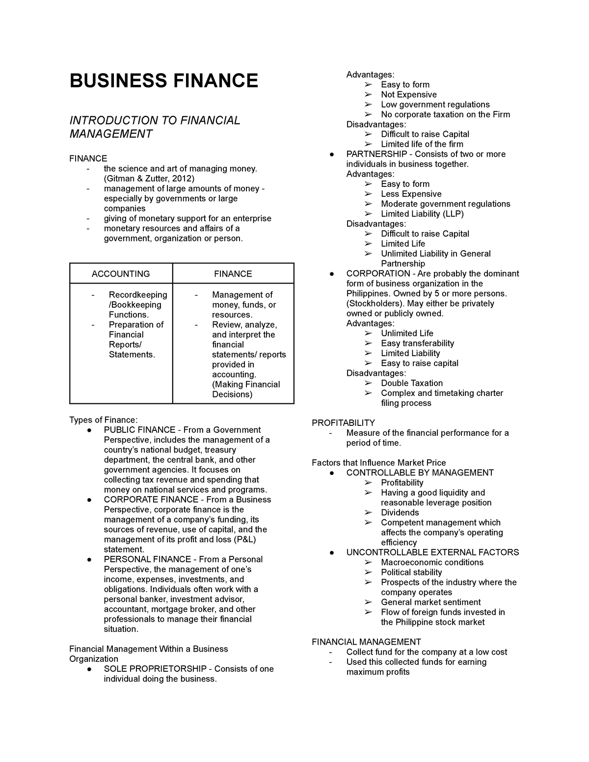 Business- Finance- Notes 1 - BUSINESS FINANCE INTRODUCTION TO FINANCIAL ...