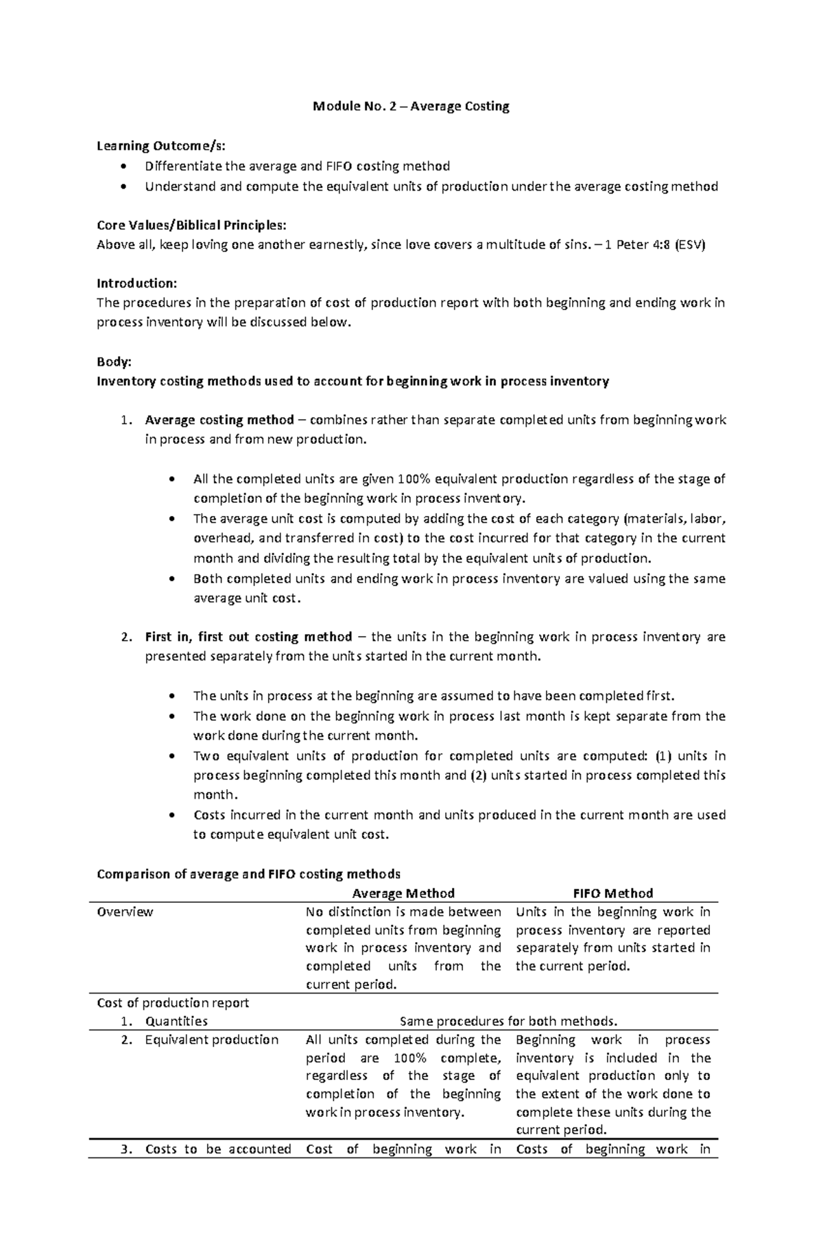 Module No 2 - Average Costing - Module No. 2 – Average Costing Learning ...